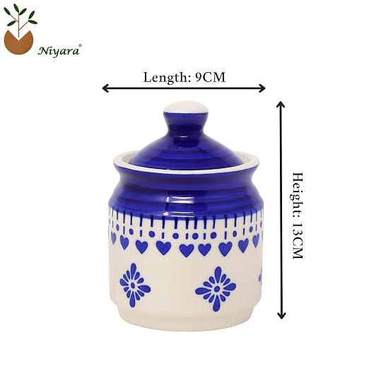 Ceramic Blue floral heart print pickle set of 3 with metal tray