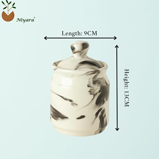 Ceramic Marble look pickle jar set of 4 with metal tray