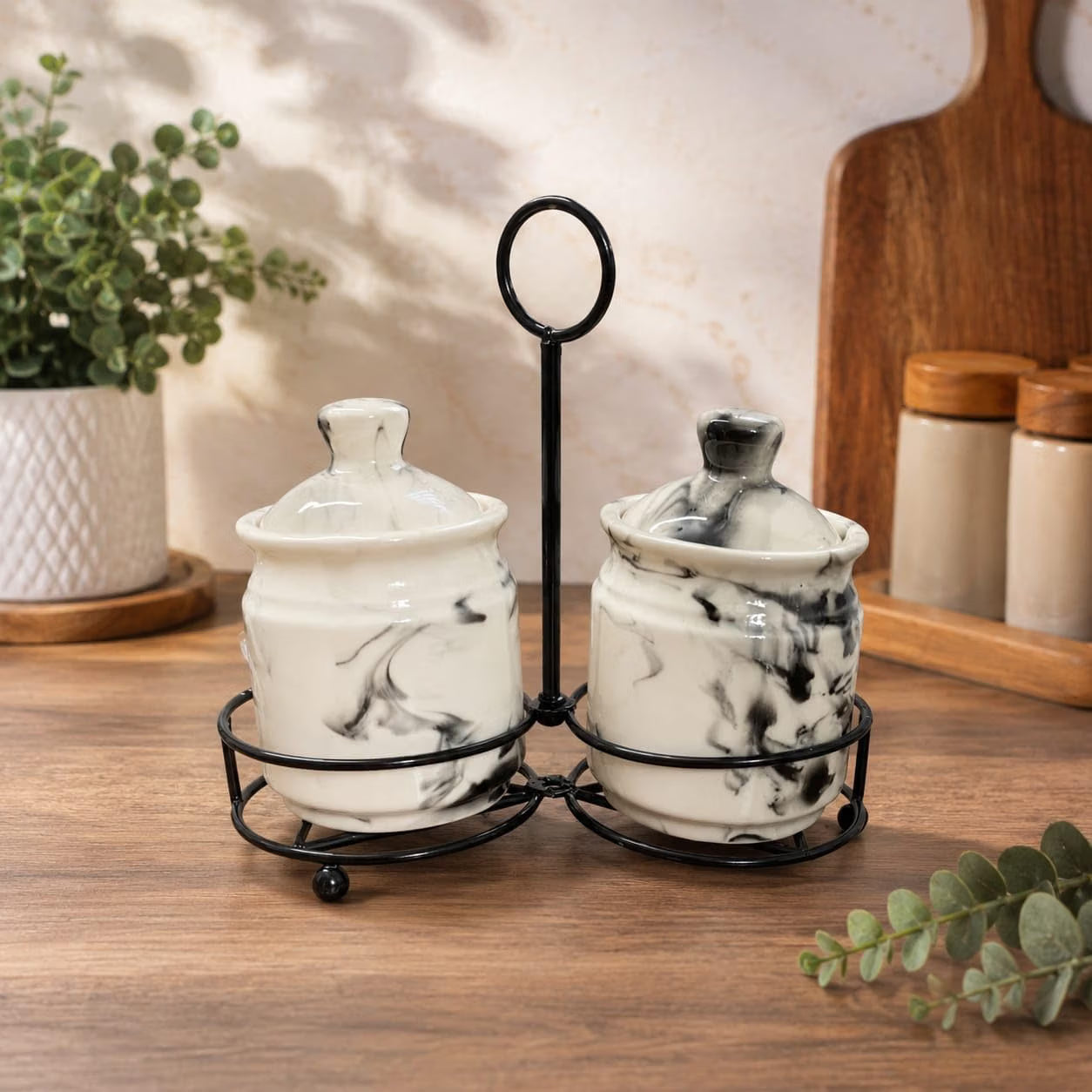 Niyara Marble design pickle set of 2 with metal tray