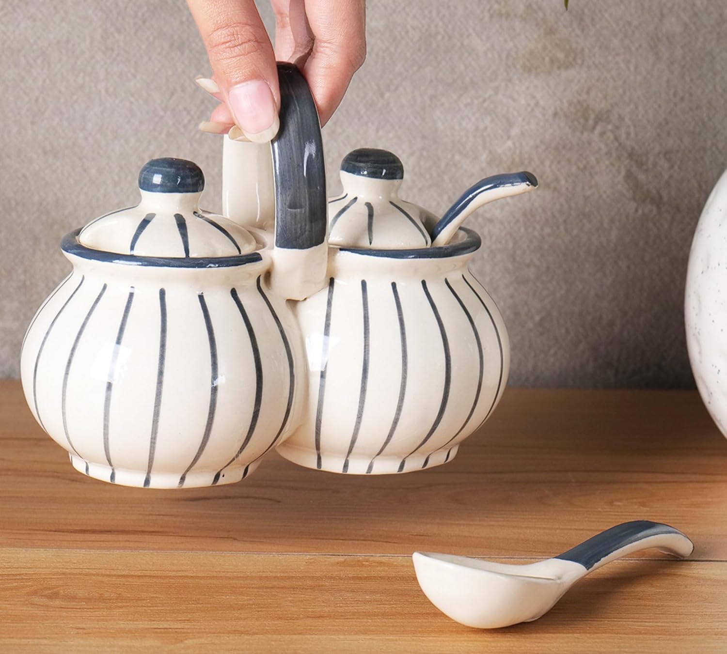 Niyara Grey line lota design pickle set of 2