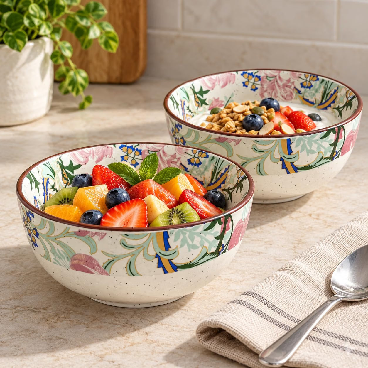 Niyara New Pink floral salad bowls set of 2