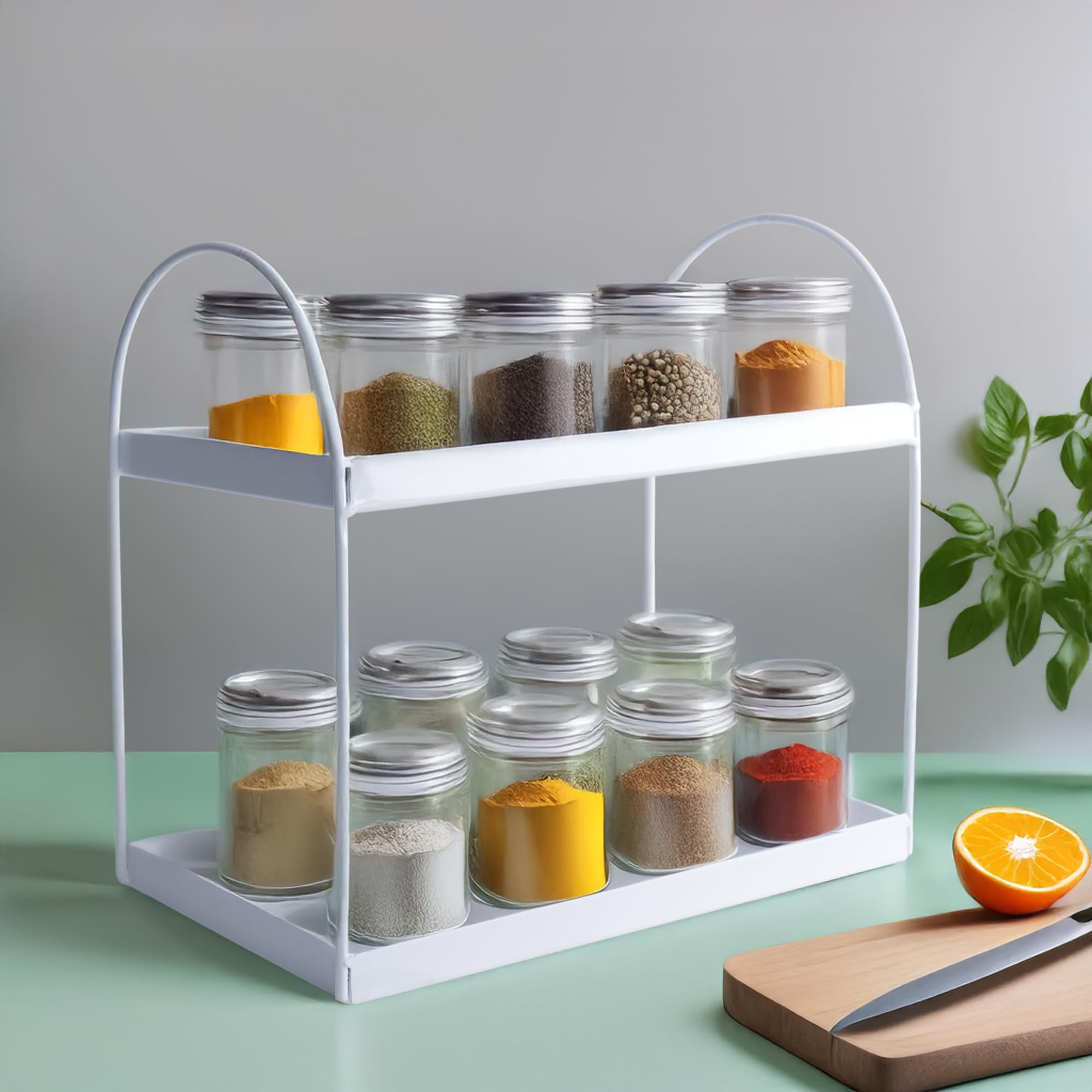 2-Tier Metal Heavy Duty Stand Round White spice rack