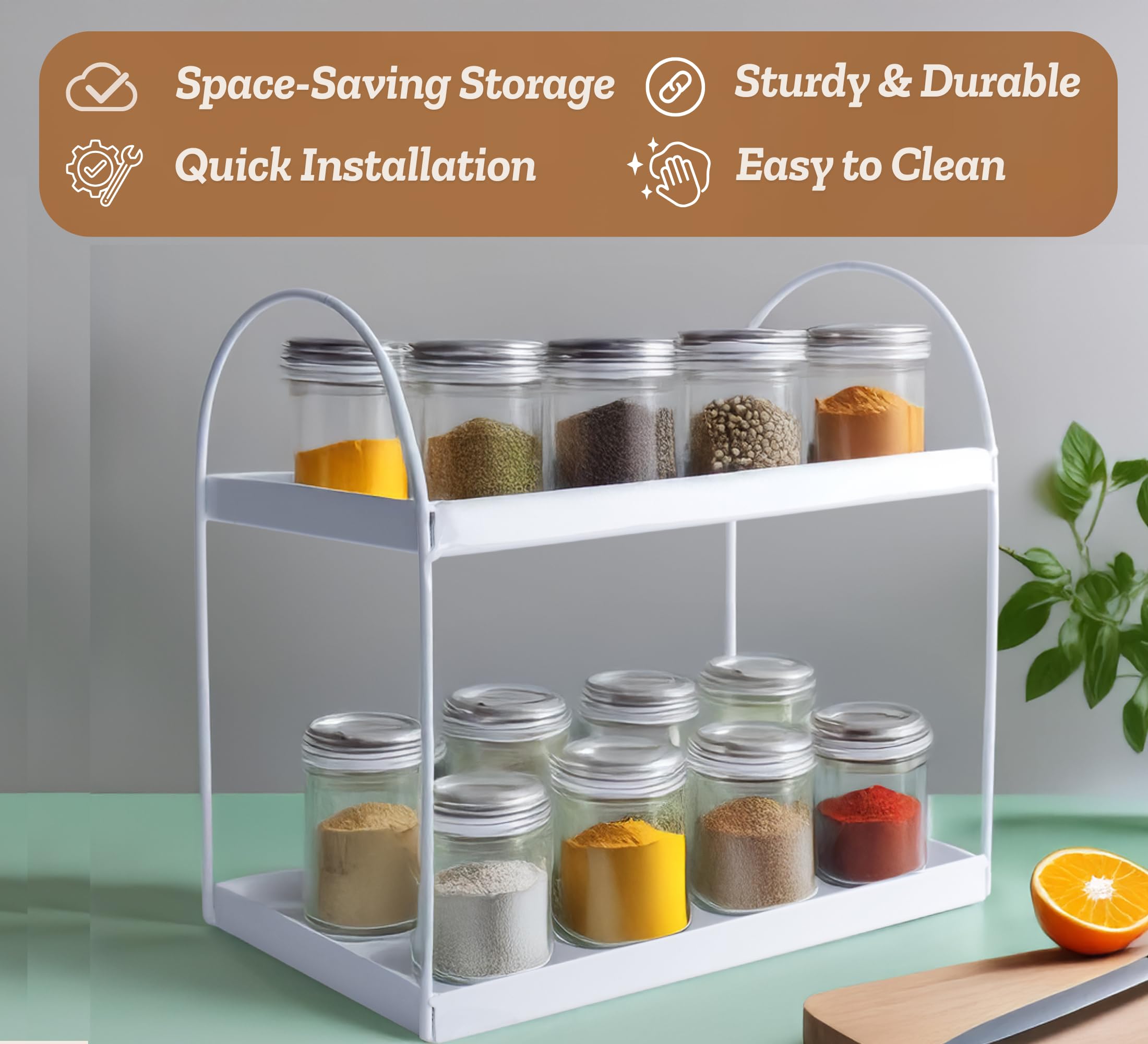 2-Tier Metal Heavy Duty Stand Round White spice rack