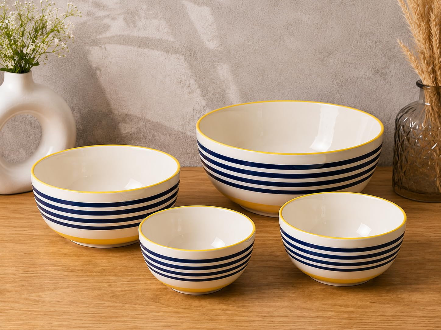 Niyara Yellow & blue striped bowls set of 4
