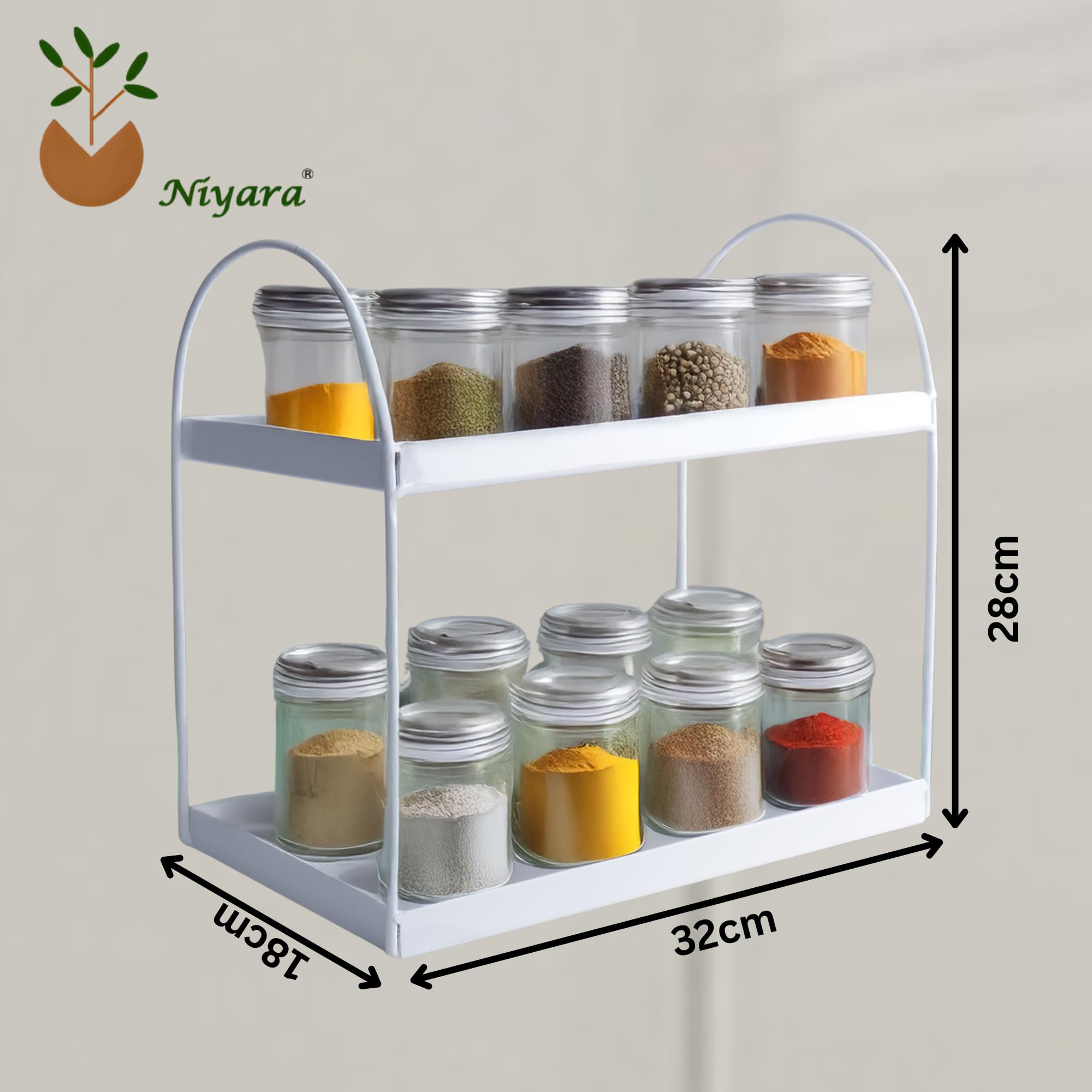 2-Tier Metal Heavy Duty Stand Round White spice rack