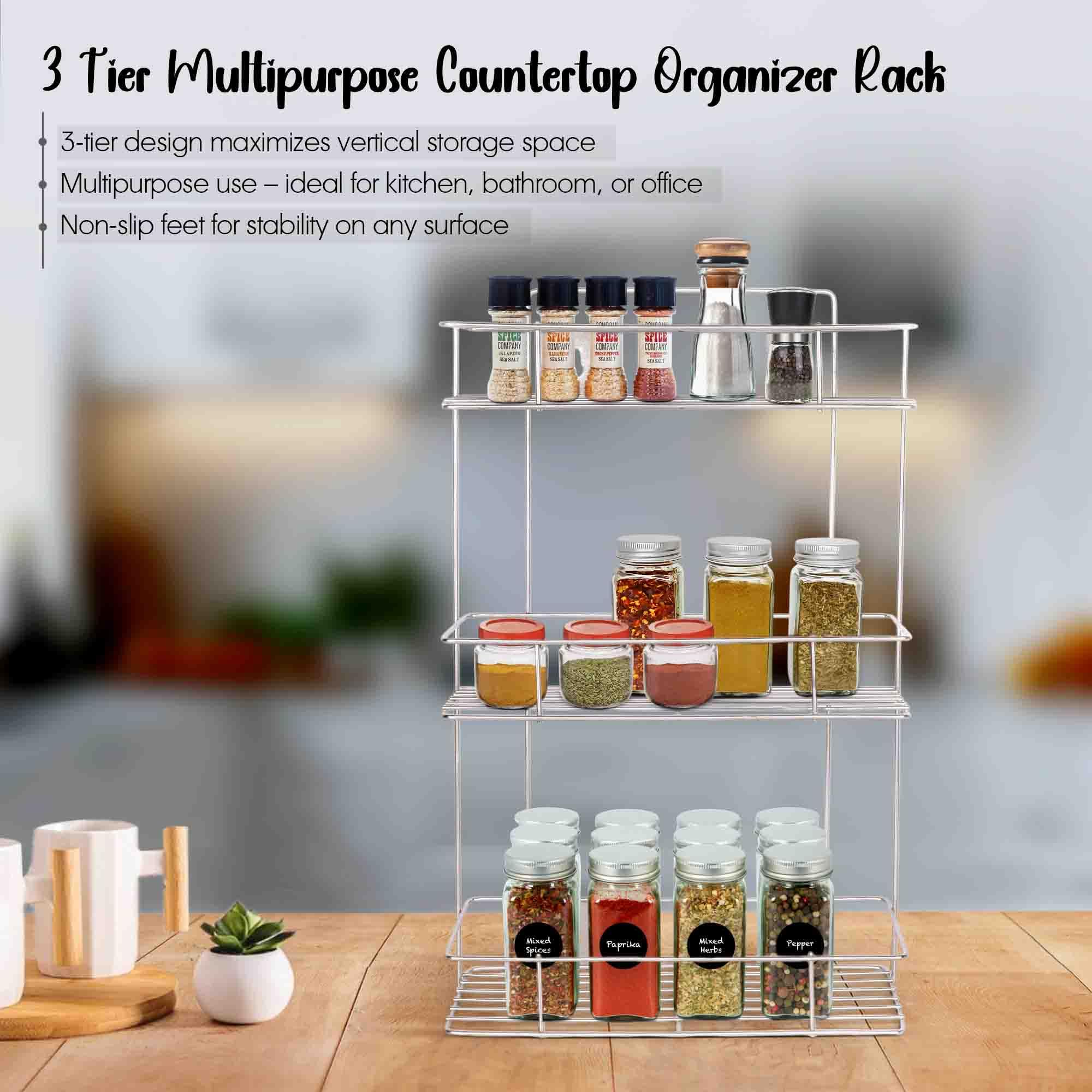 3-Tier Square White with gold spice rack – Niyara