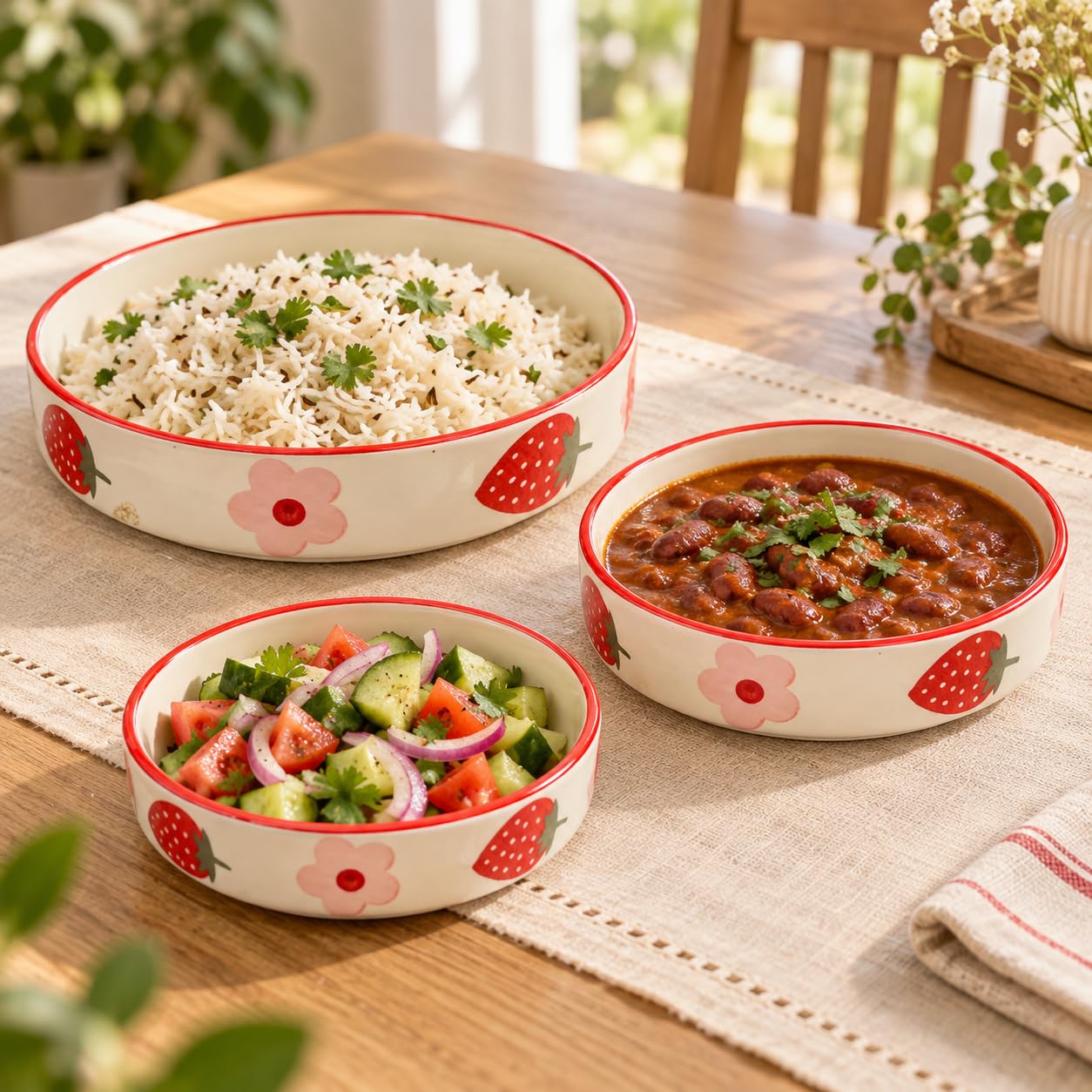 Niyara Red Strawberry salad bowls set of 3
