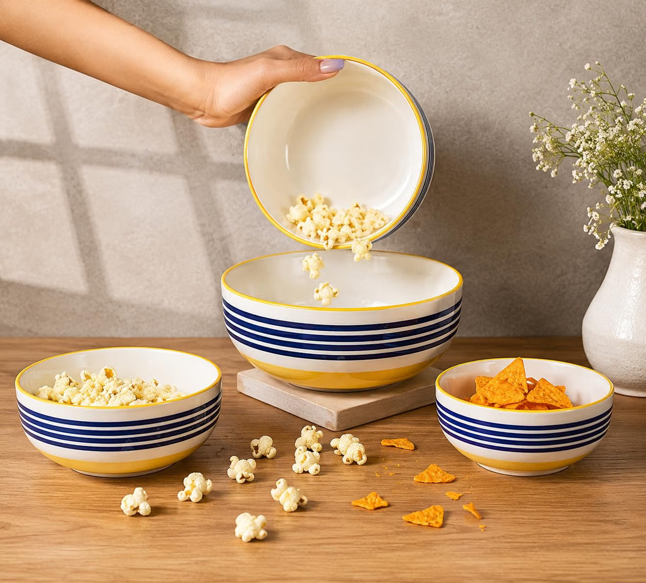 Niyara Yellow & blue striped bowls set of 4