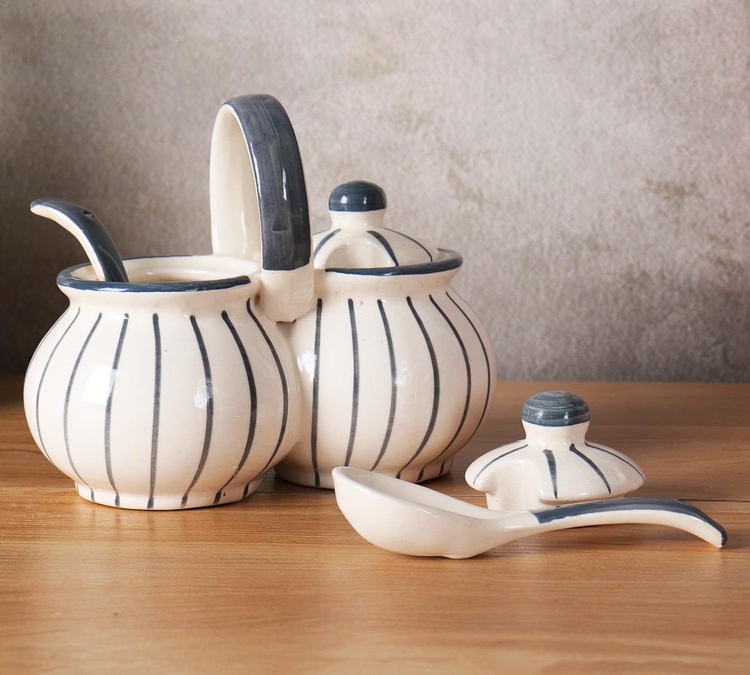 Niyara Grey line lota design pickle set of 2