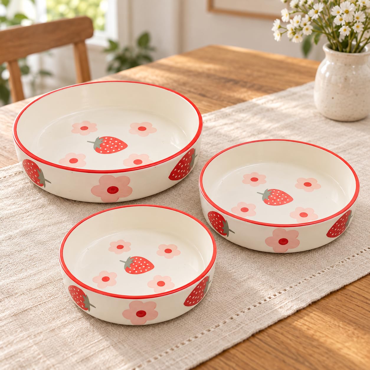 Niyara Red Strawberry salad bowls set of 3