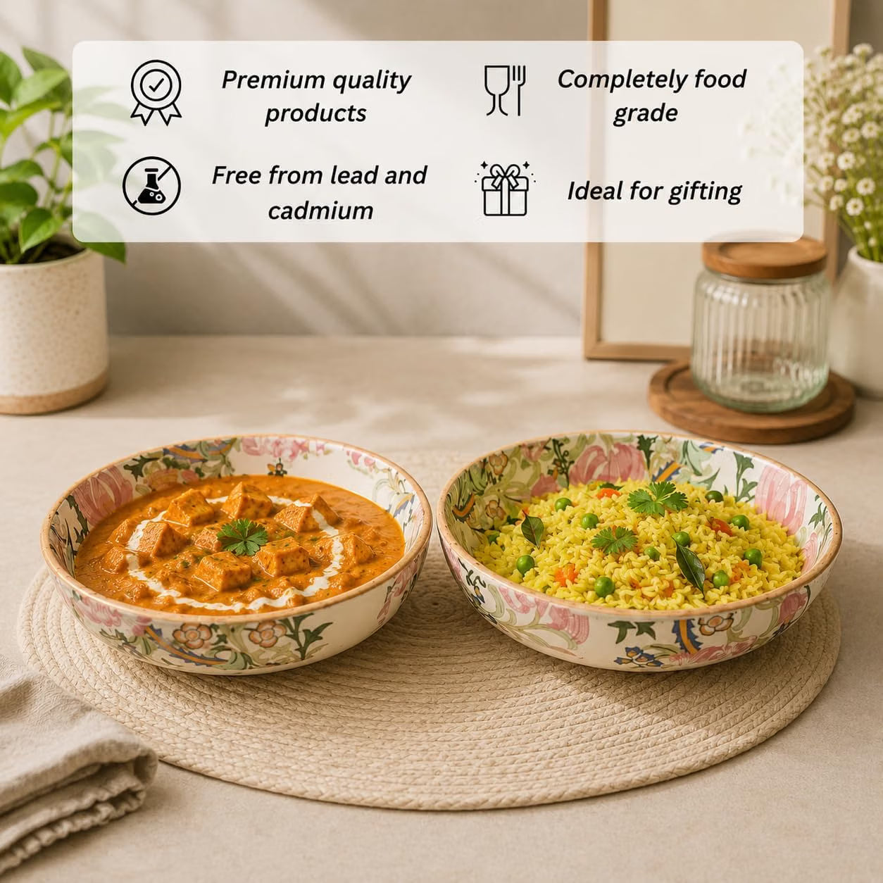Niyara Premium floral bowls set of 2