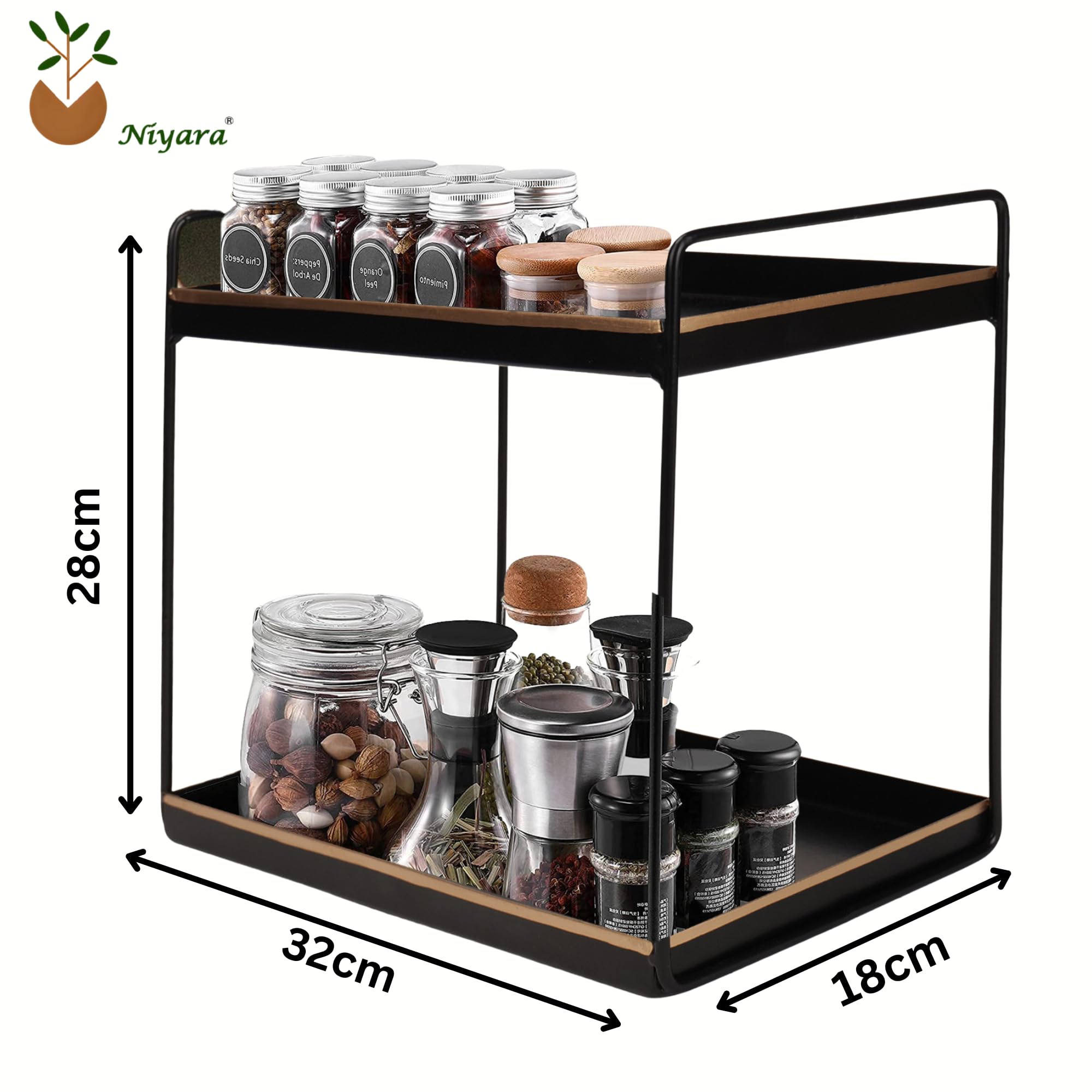 2-Tier Square Black With Golden spice rack