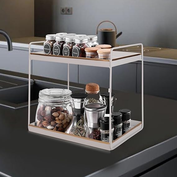 2-Tier Spice Rack White With golden