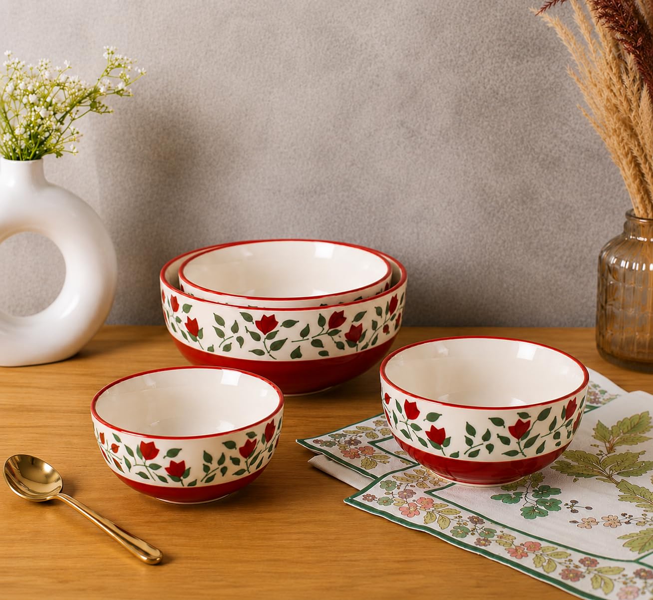 Niyara red leaf bowls set of 4