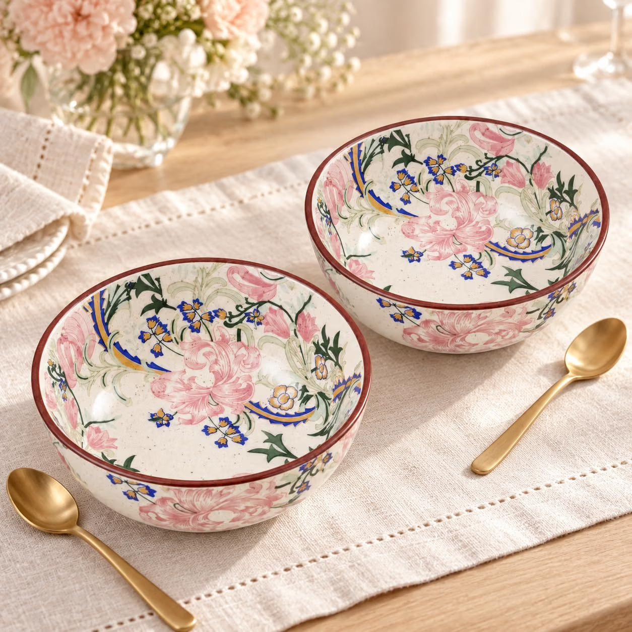 Niyara New Pink floral salad bowls set of 2