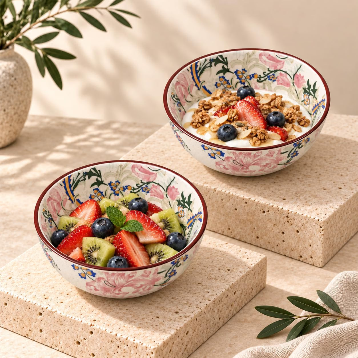 Niyara New Pink floral salad bowls set of 2