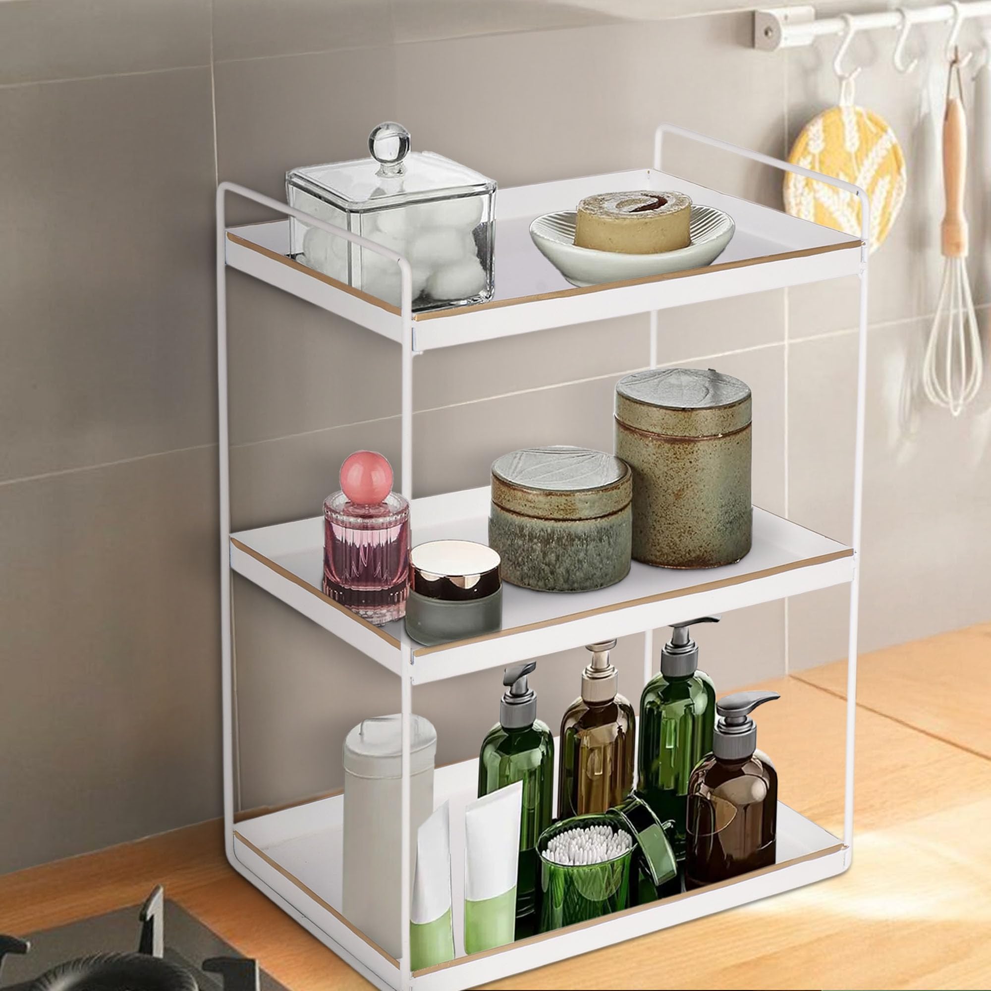 3-Tier Square White with gold spice rack