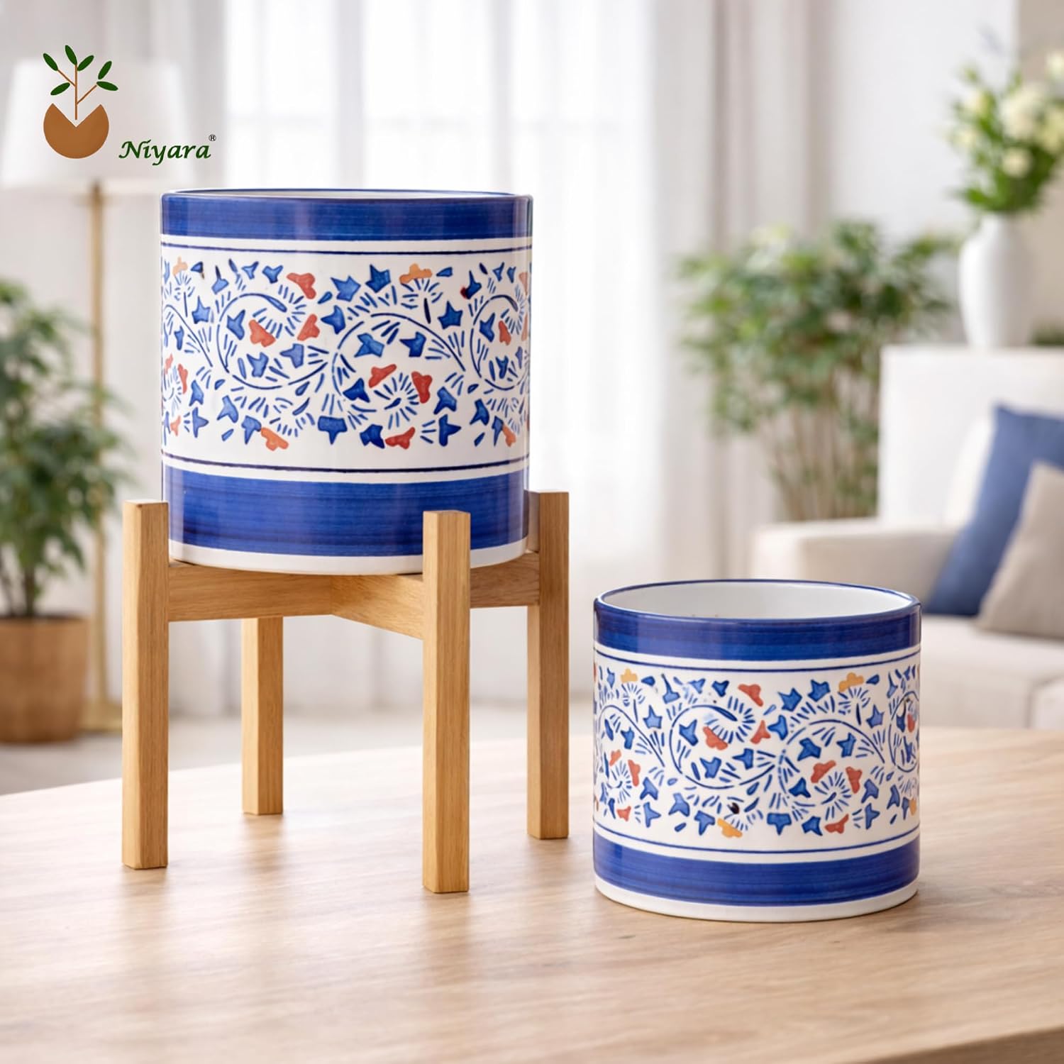 Niyara Blue floral balti design pot set of 2
