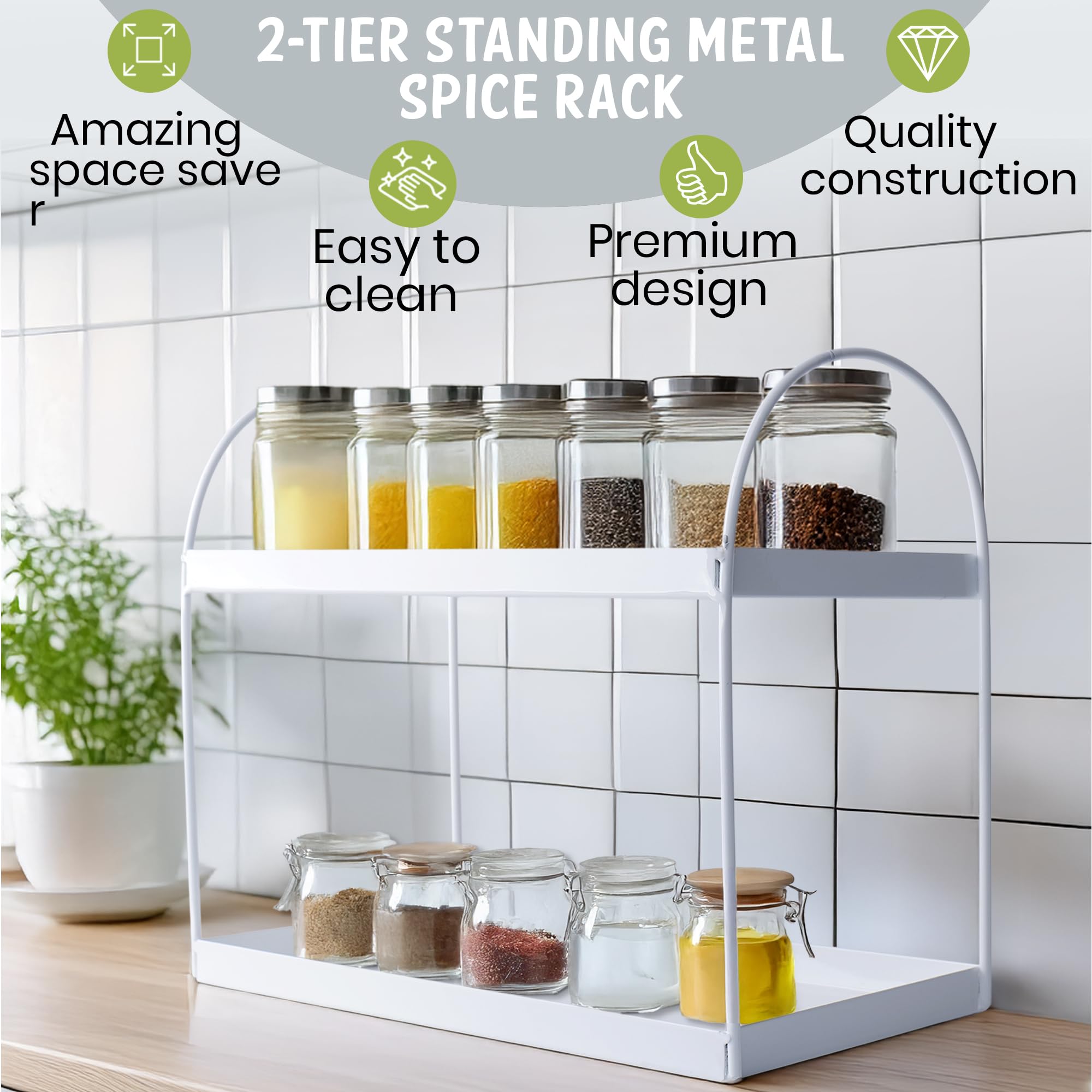 2-Tier Metal Heavy Duty Stand Round White spice rack