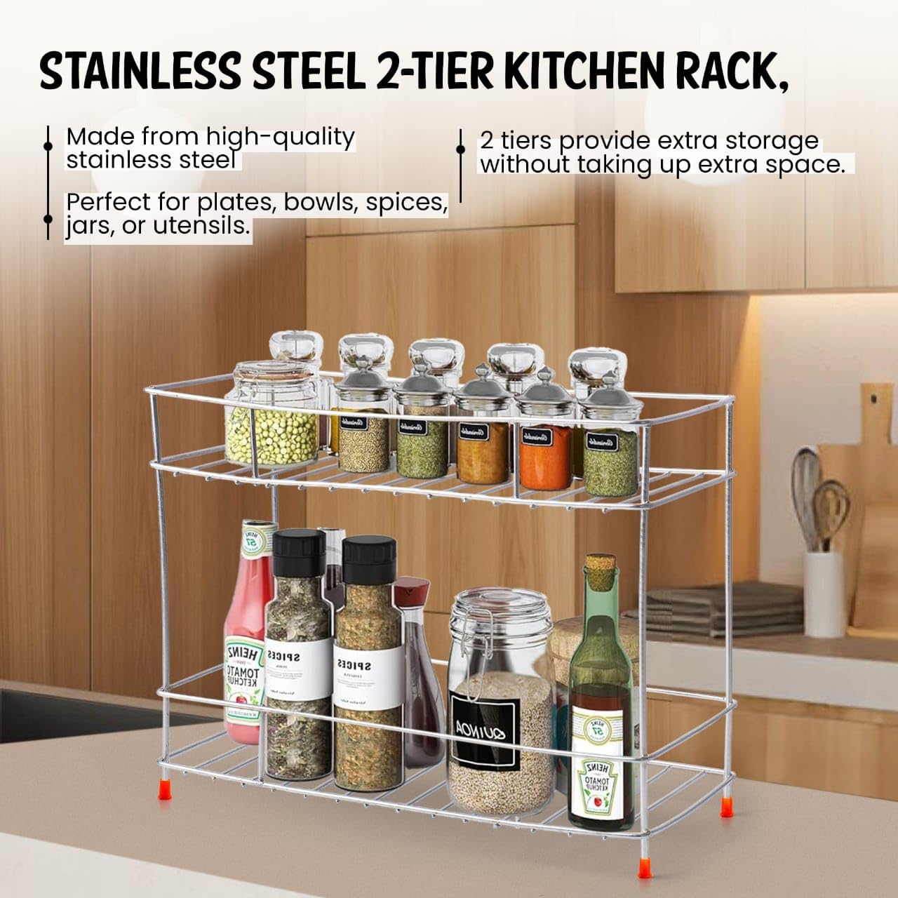 2 Rack Standee 2-Tier Stainless Steel Kitchen Rack Stand – Niyara