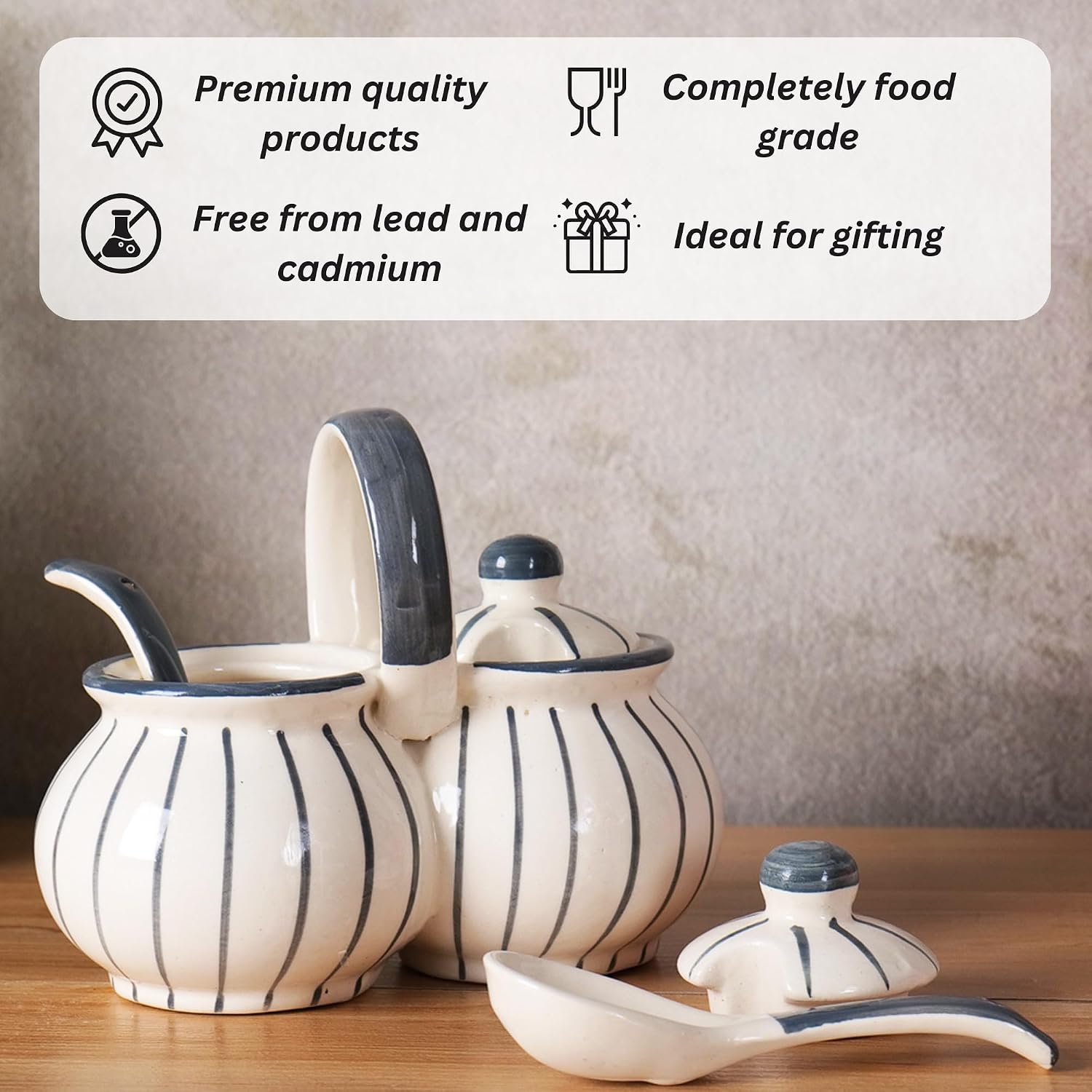 Niyara Grey line lota design pickle set of 2