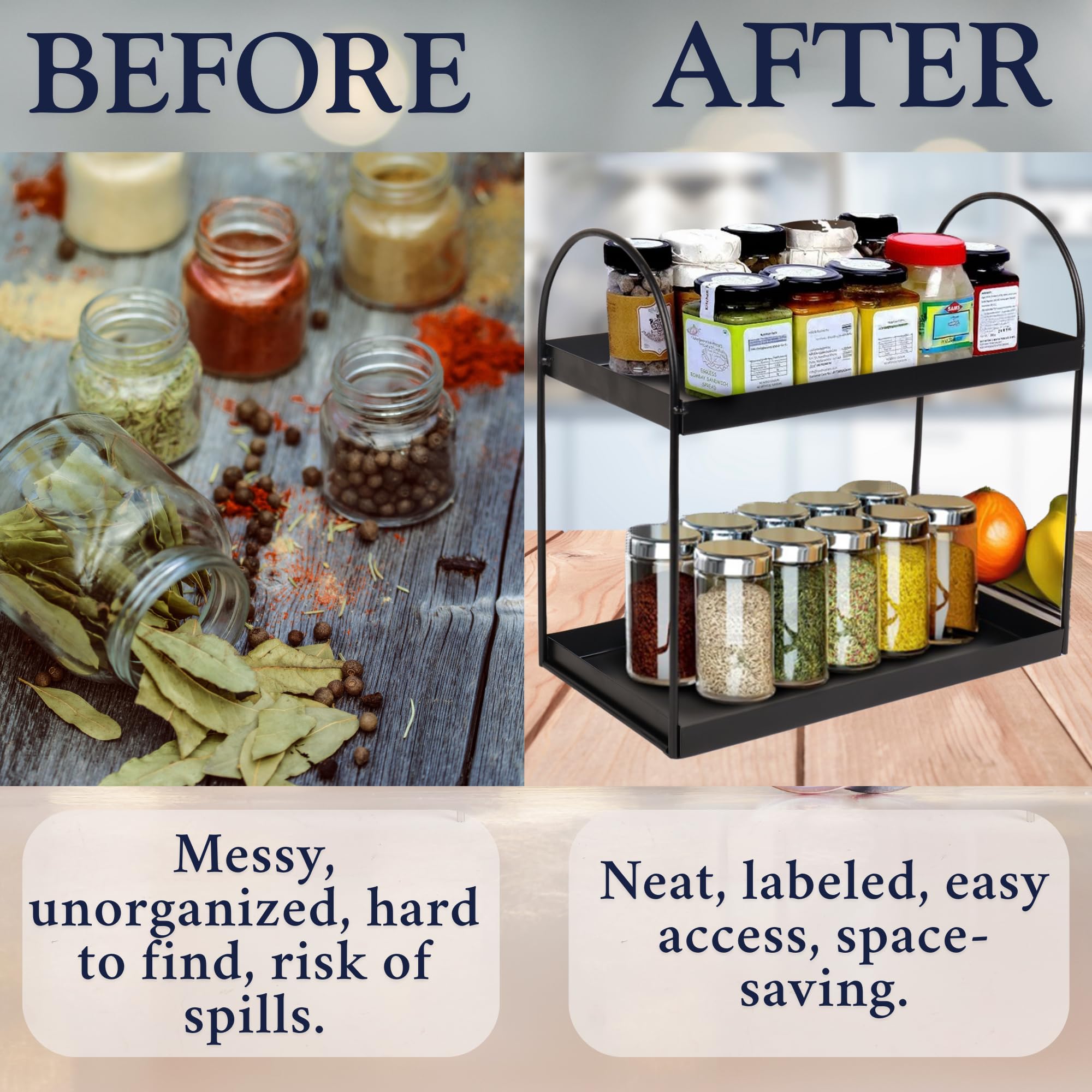 2-Tier Round Black Spice Rack