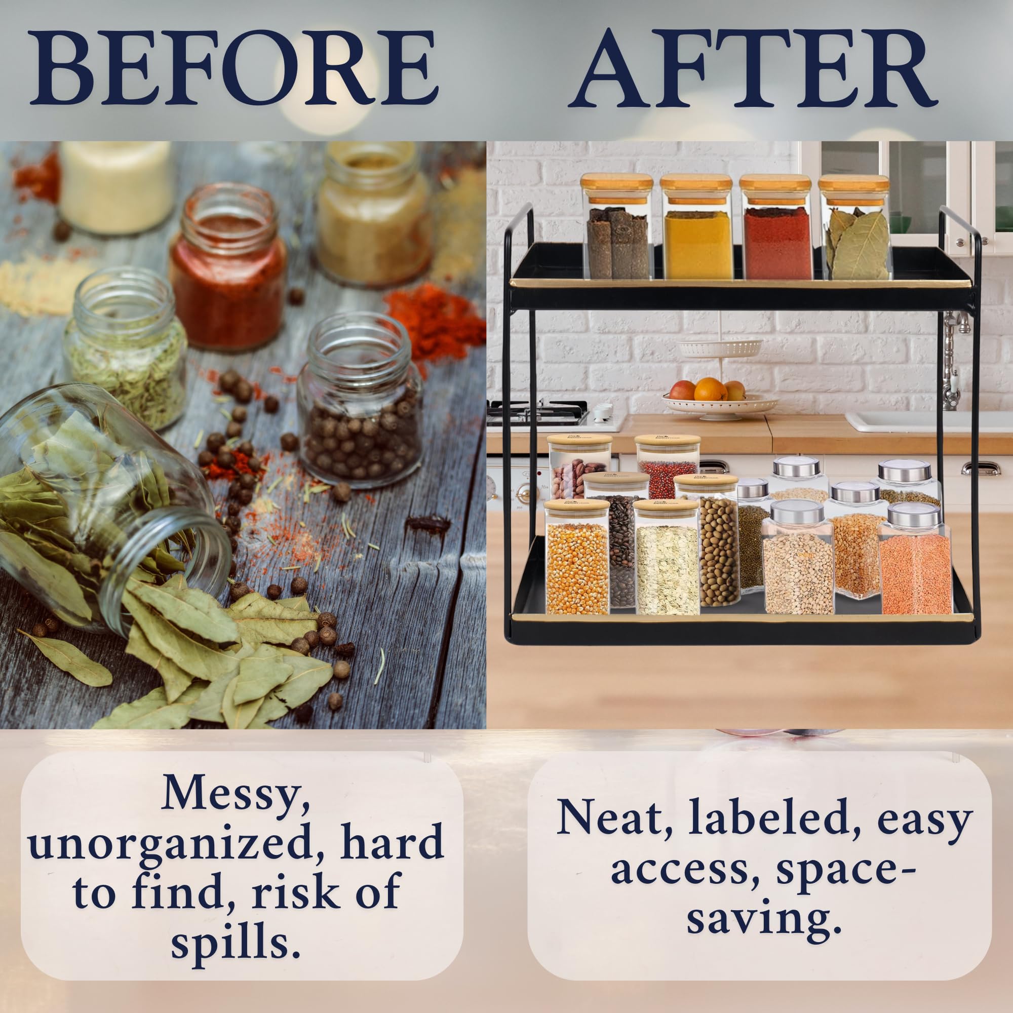 2-Tier Square Black With Golden spice rack