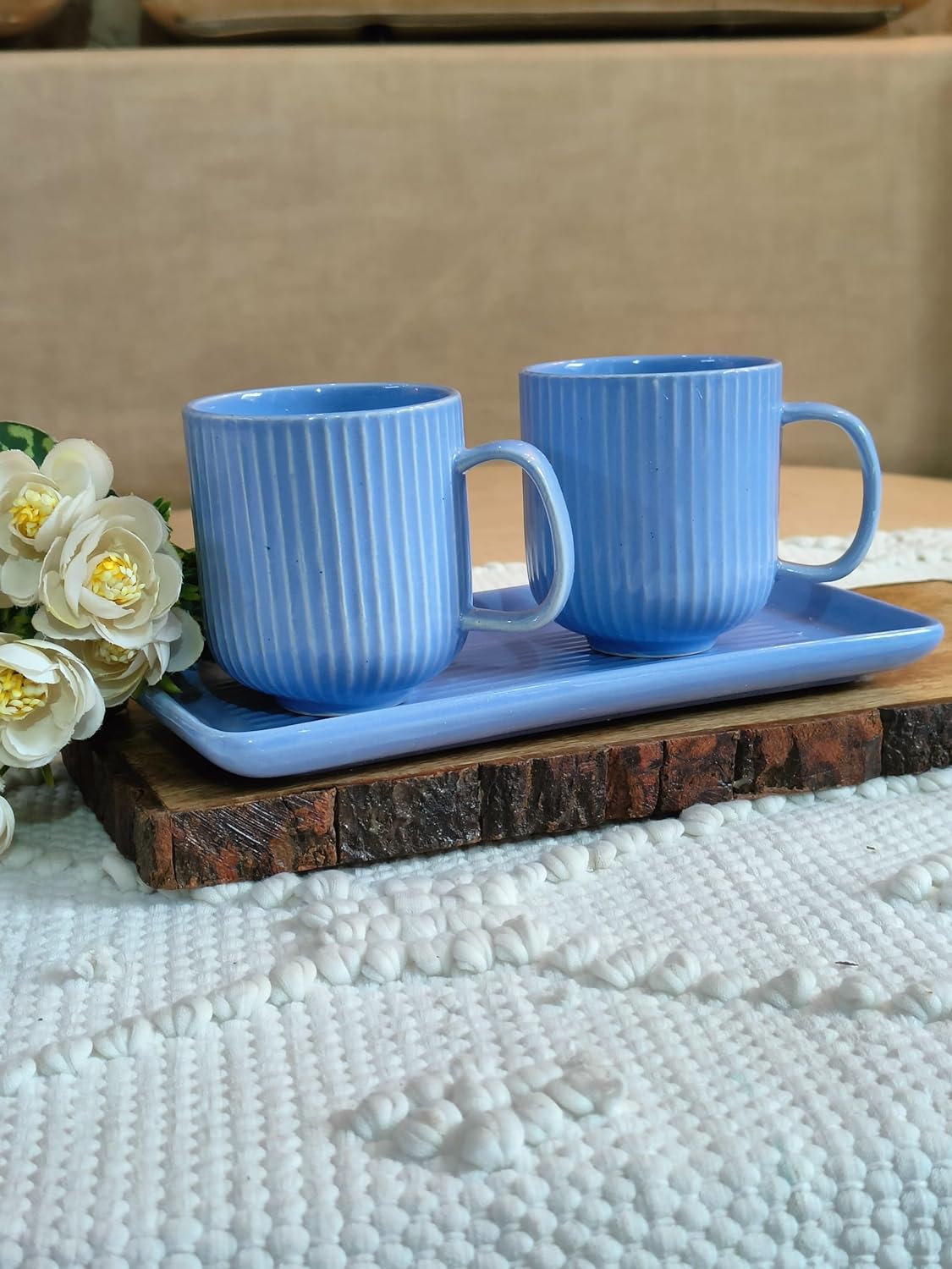 (Lavender) mugs with tray set 3
