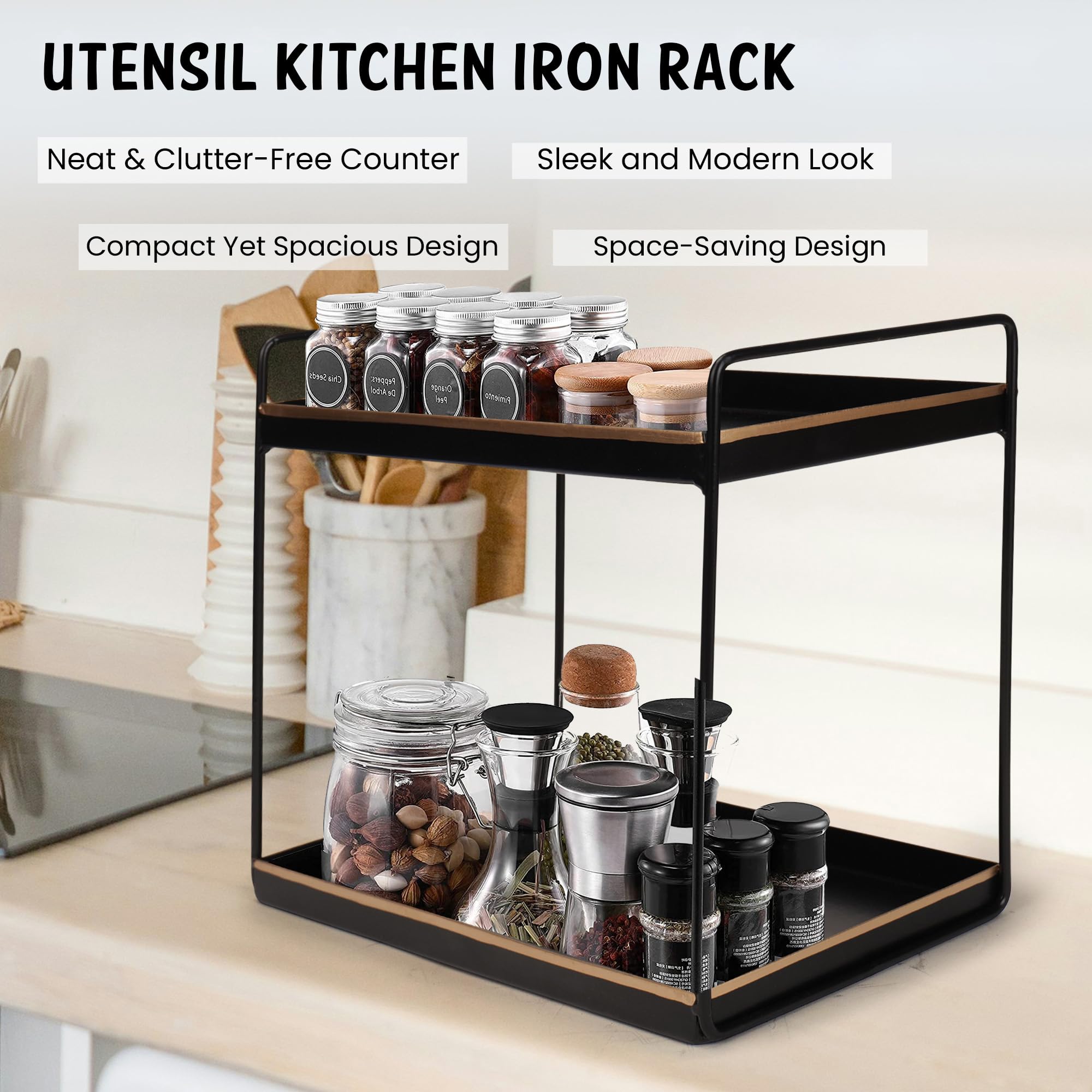 2-Tier Square Black With Golden spice rack