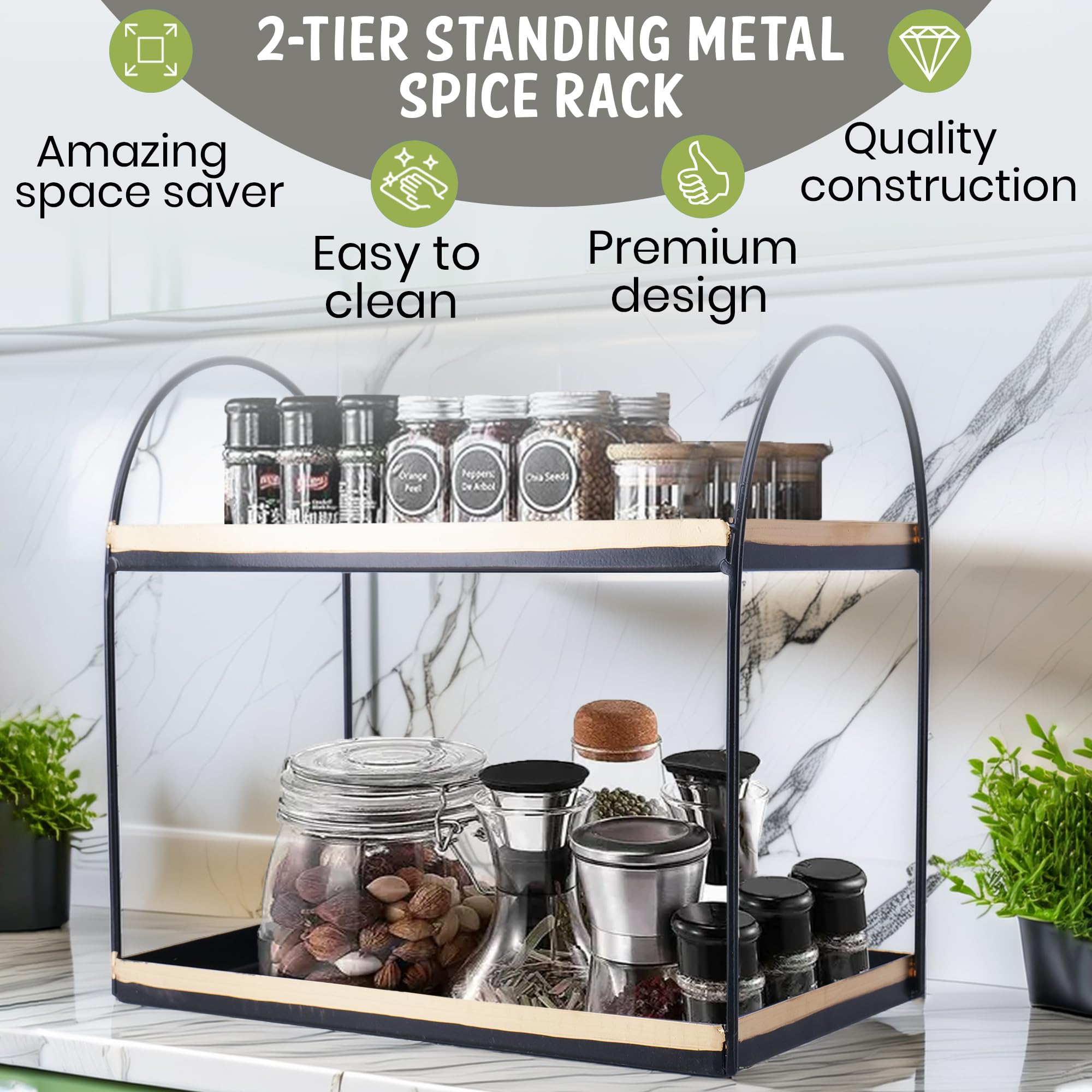 2-Tier Round Black With Golden Spice Rack