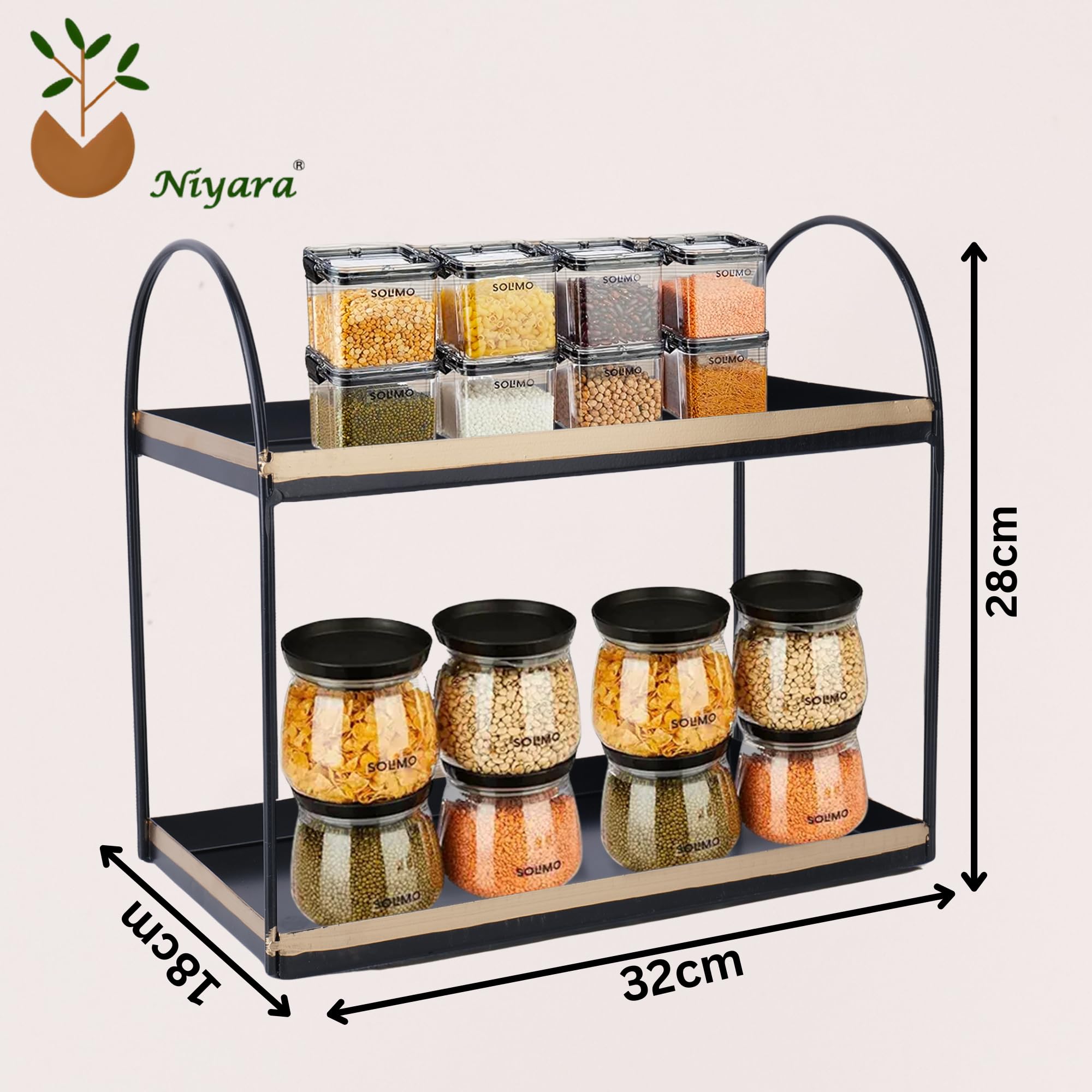 2-Tier Round Black With Golden Spice Rack