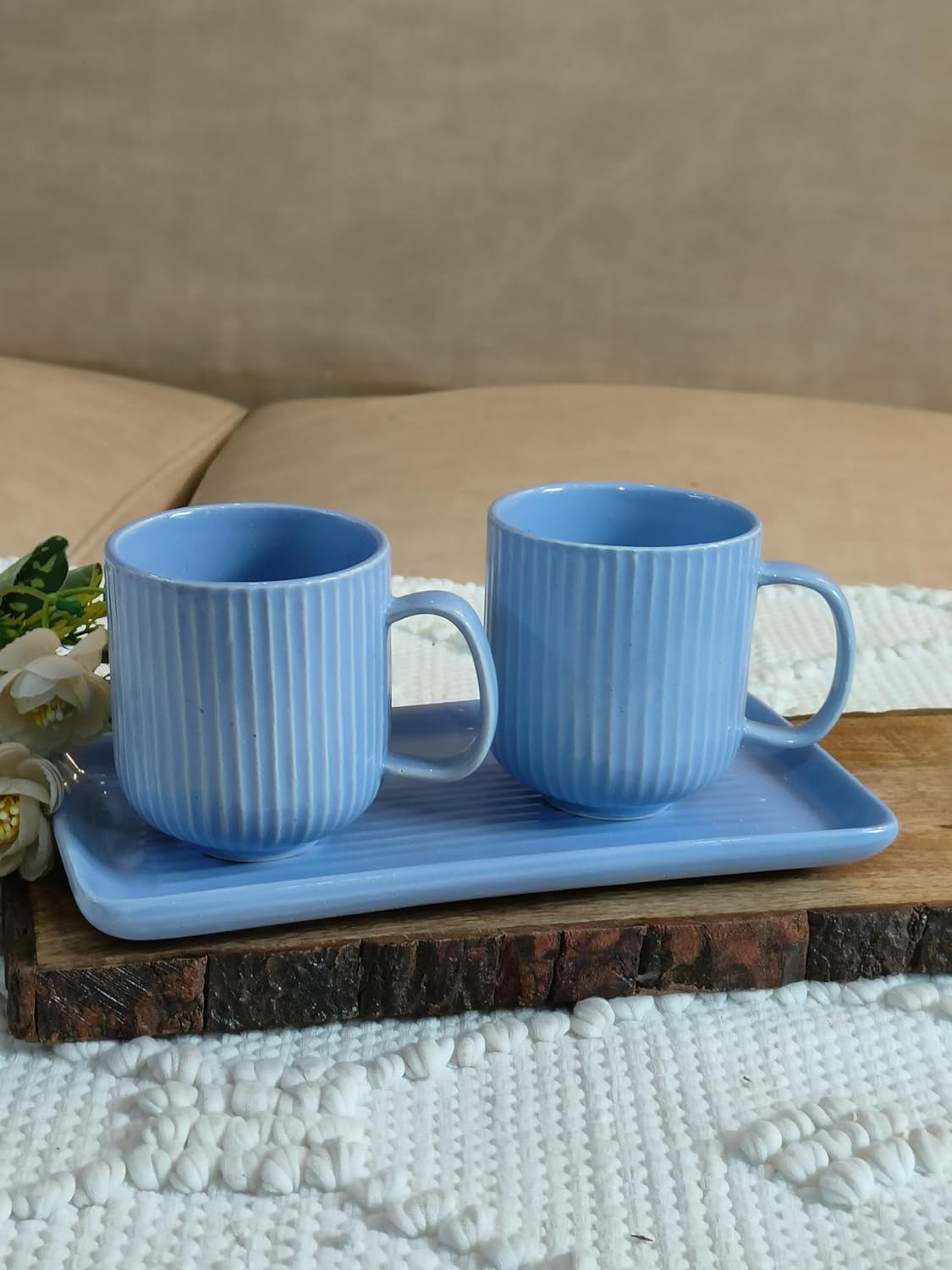 (Lavender) mugs with tray set 3
