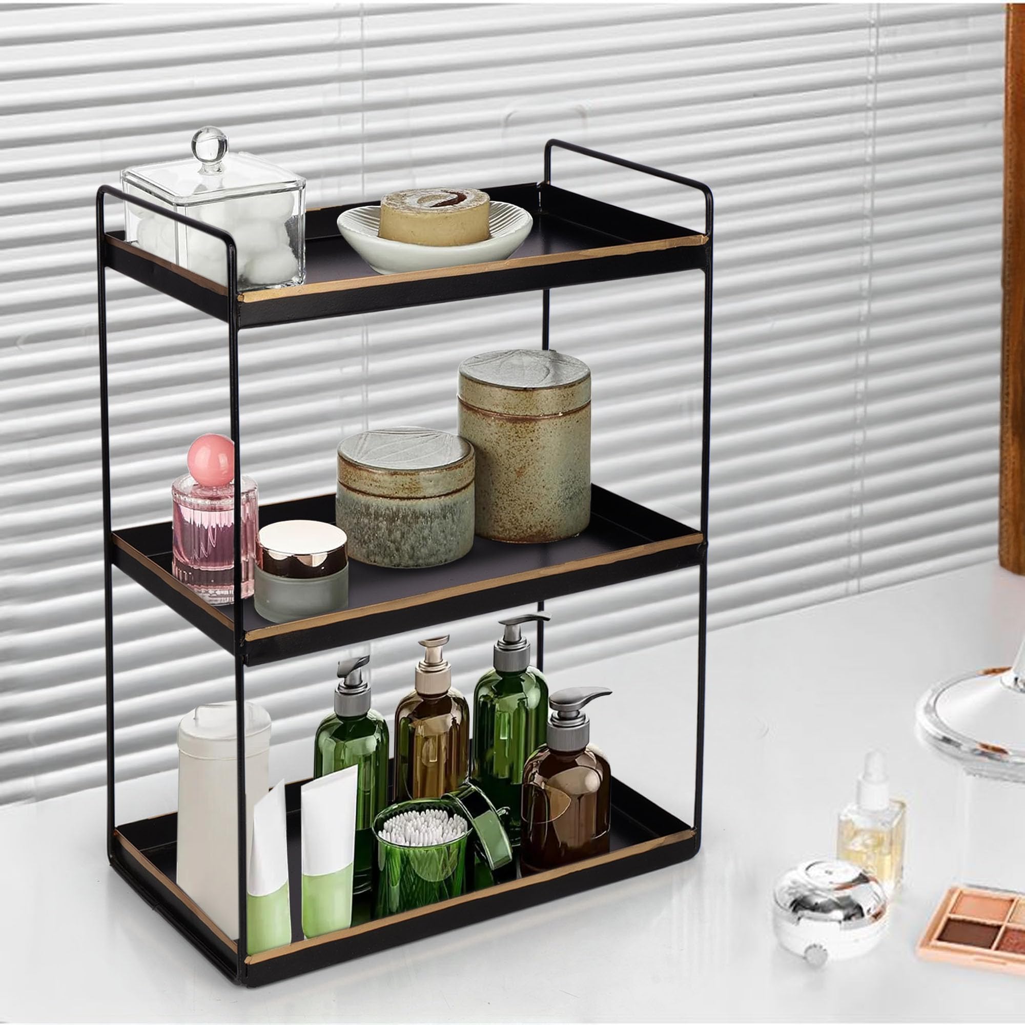 3-Tier Square Black with Golden spice rack