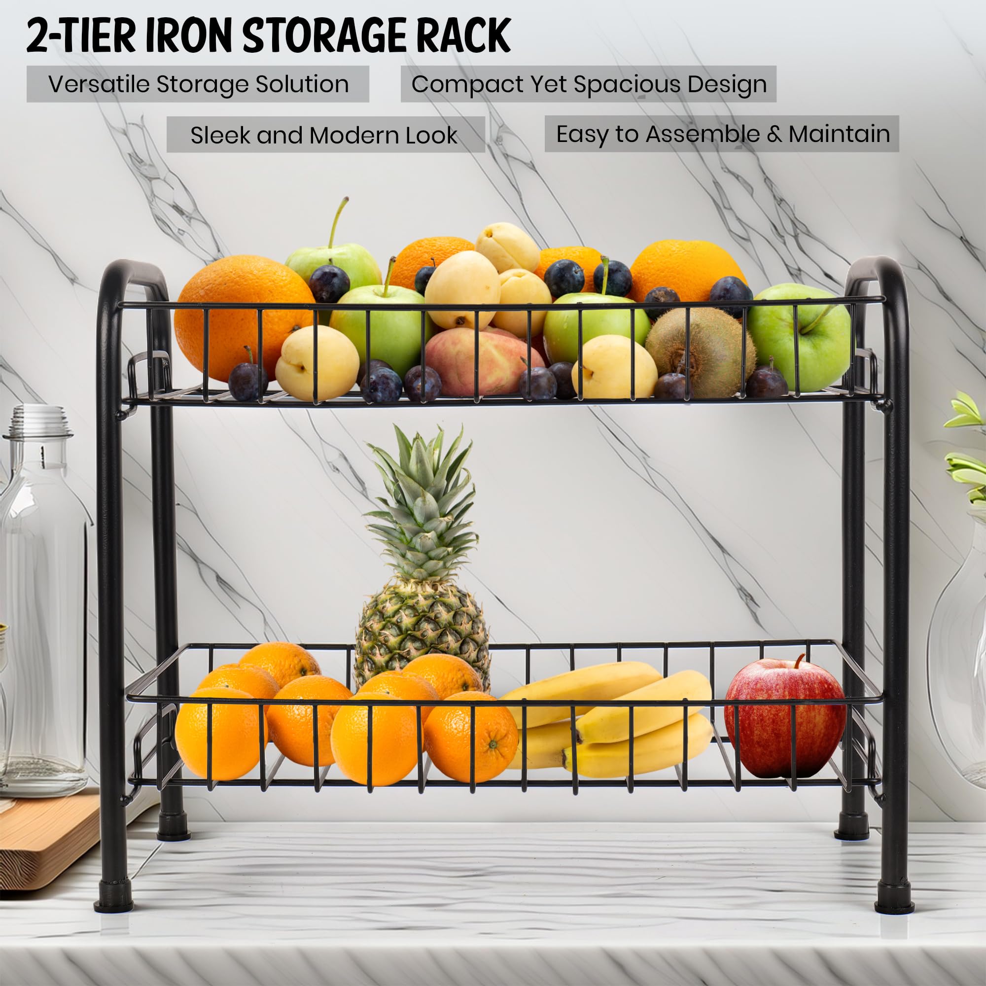 2-Tier black metal fruit basket