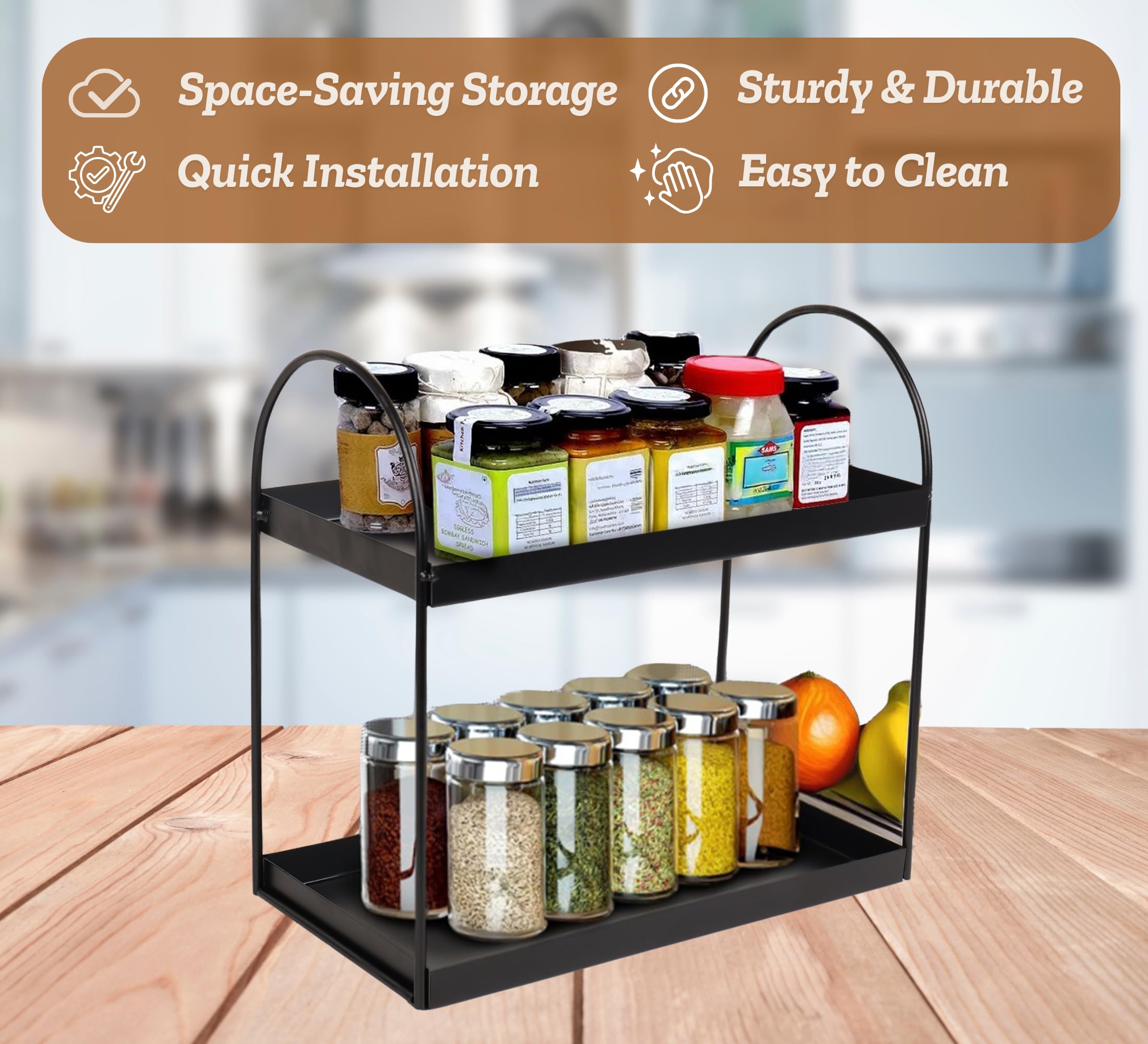 2-Tier Round Black Spice Rack