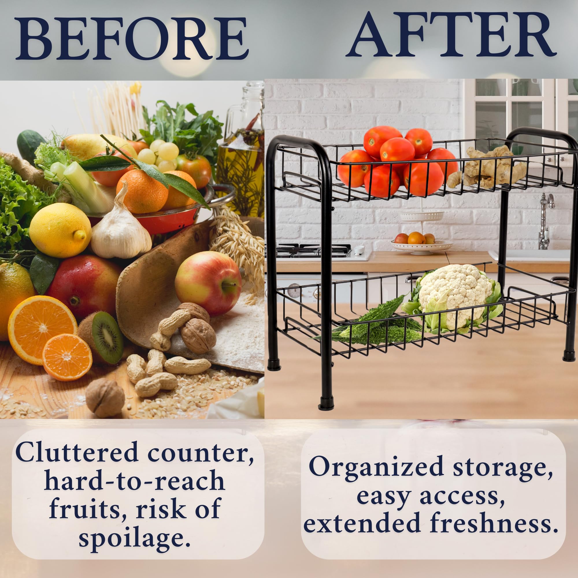 2-Tier black metal fruit basket