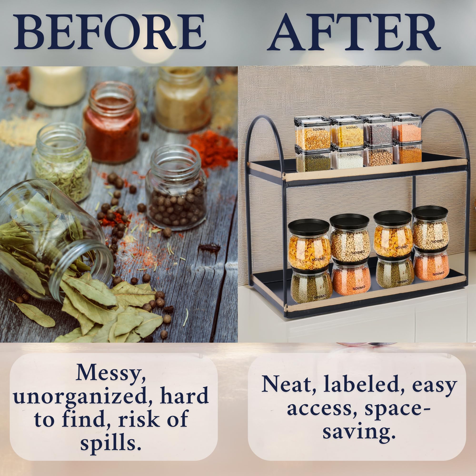 2-Tier Round Black With Golden Spice Rack