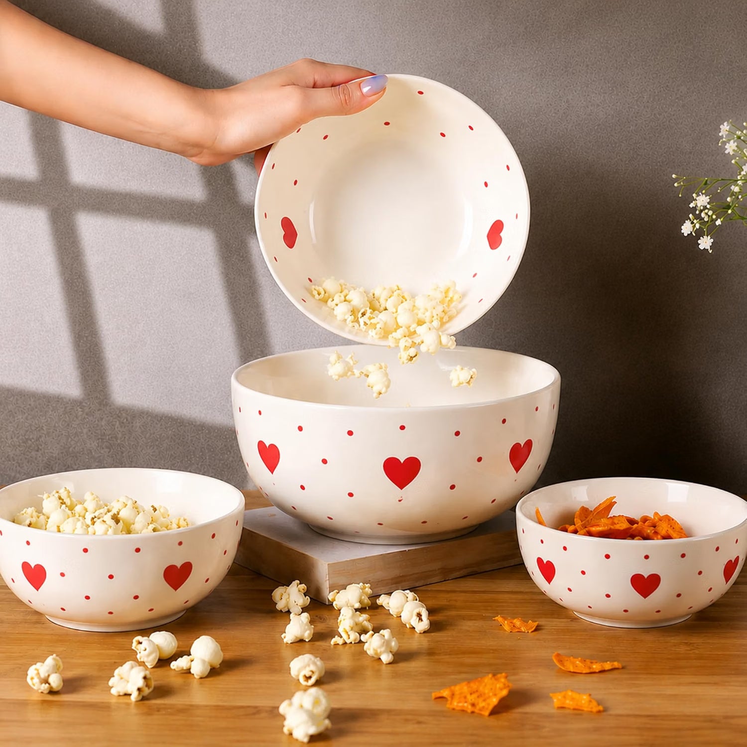 Niyara heart print bowls set of 4
