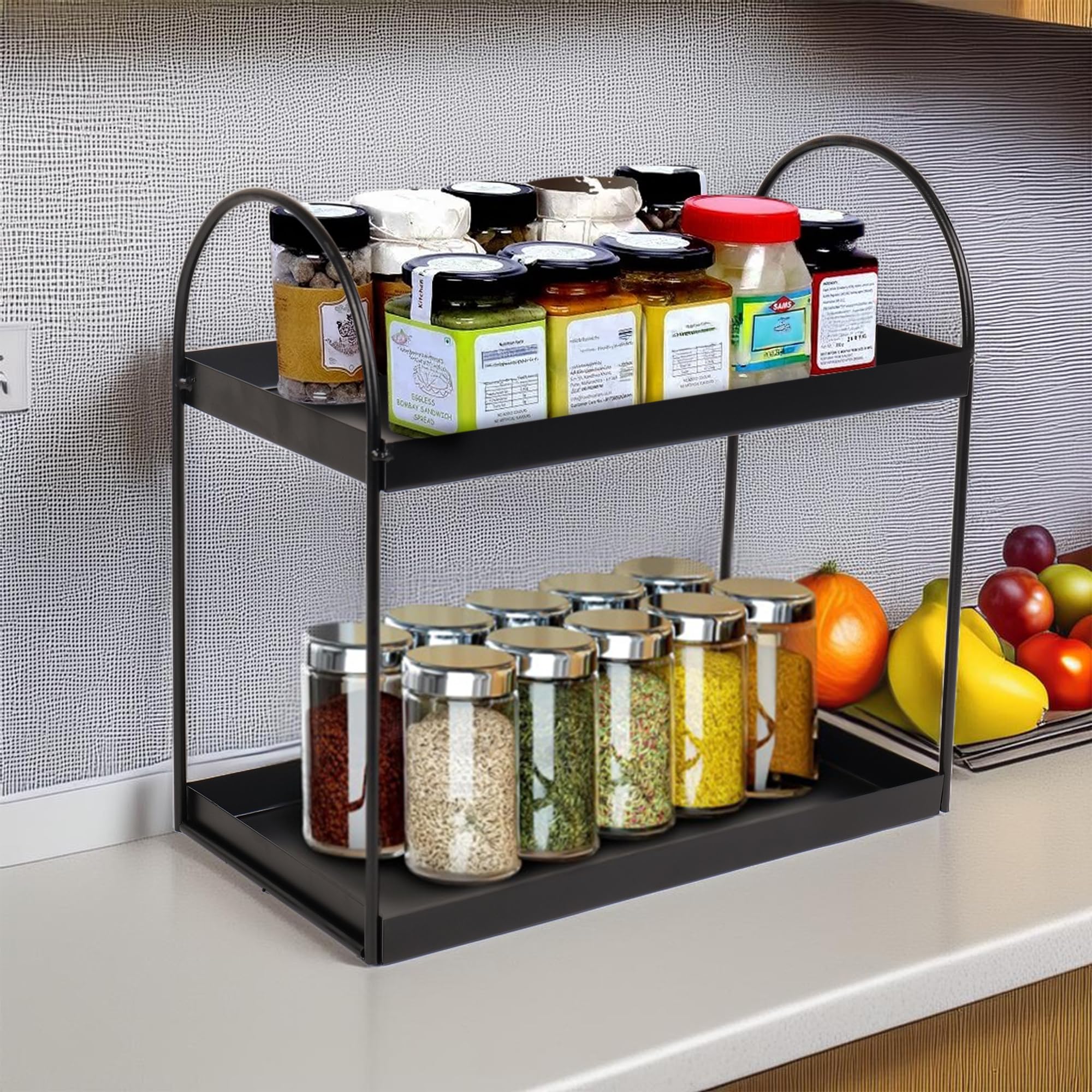 2-Tier Round Black Spice Rack