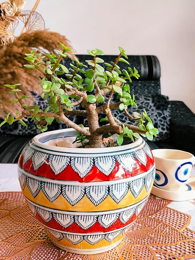 Red mughal print pot 7 inches