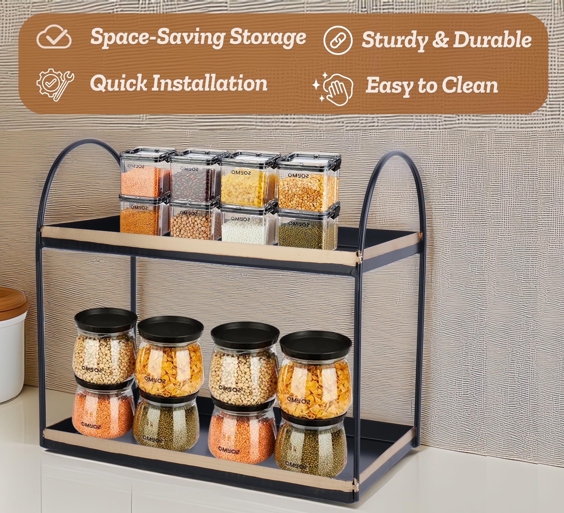 2-Tier Round Black With Golden Spice Rack