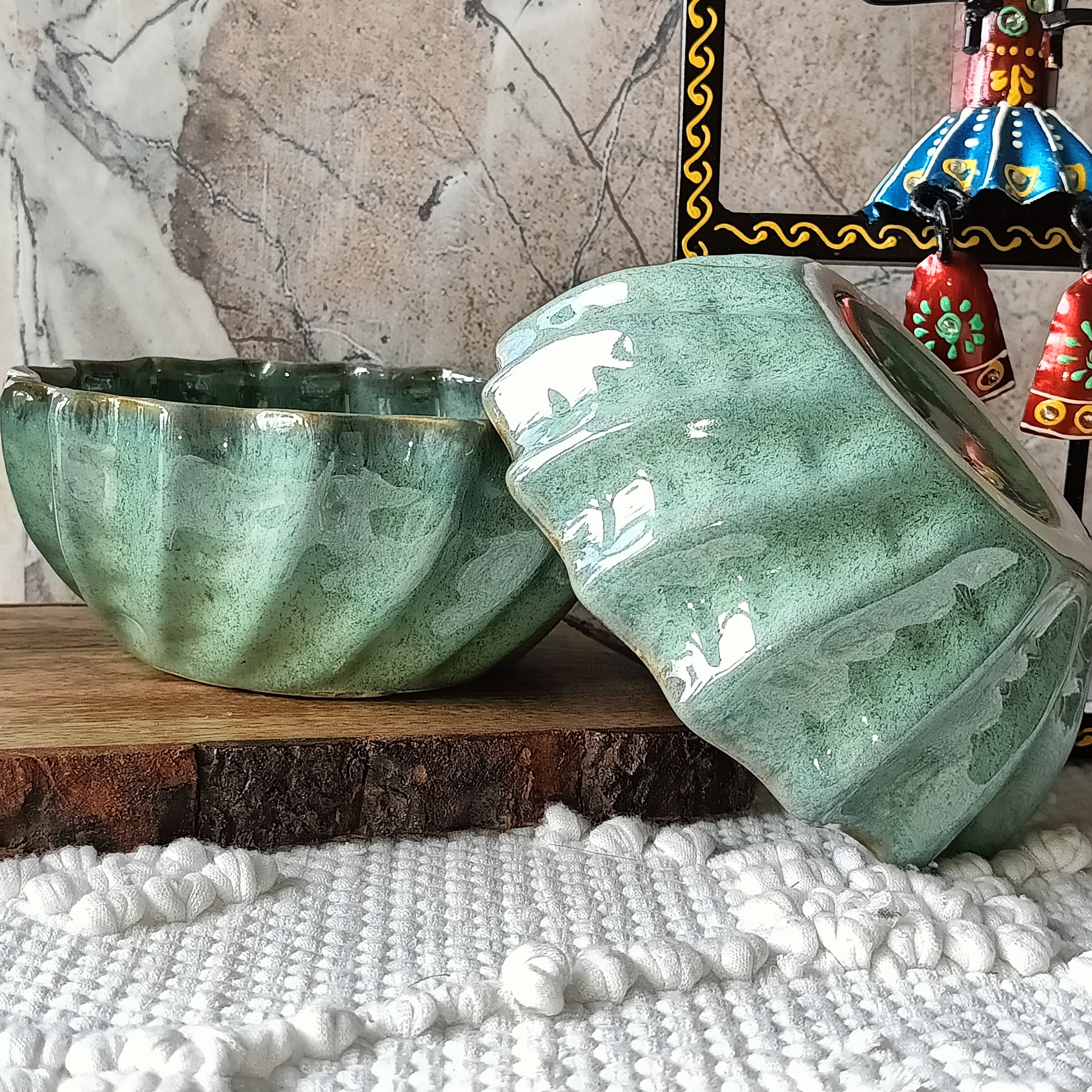 Niyara Stoneware Handmade Ceramic Stylish Premium Bowls Serving Bowls Microwave Dishwasher Safe (Blue Moraccan)