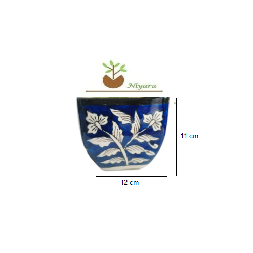 Blue Color Pot with white flower Print size 4.5 inch