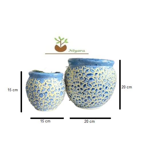 Drop Texture  Handmade  Combo Ceramic planters pot Size- 20 cm and 15 cm Colour-Grey
