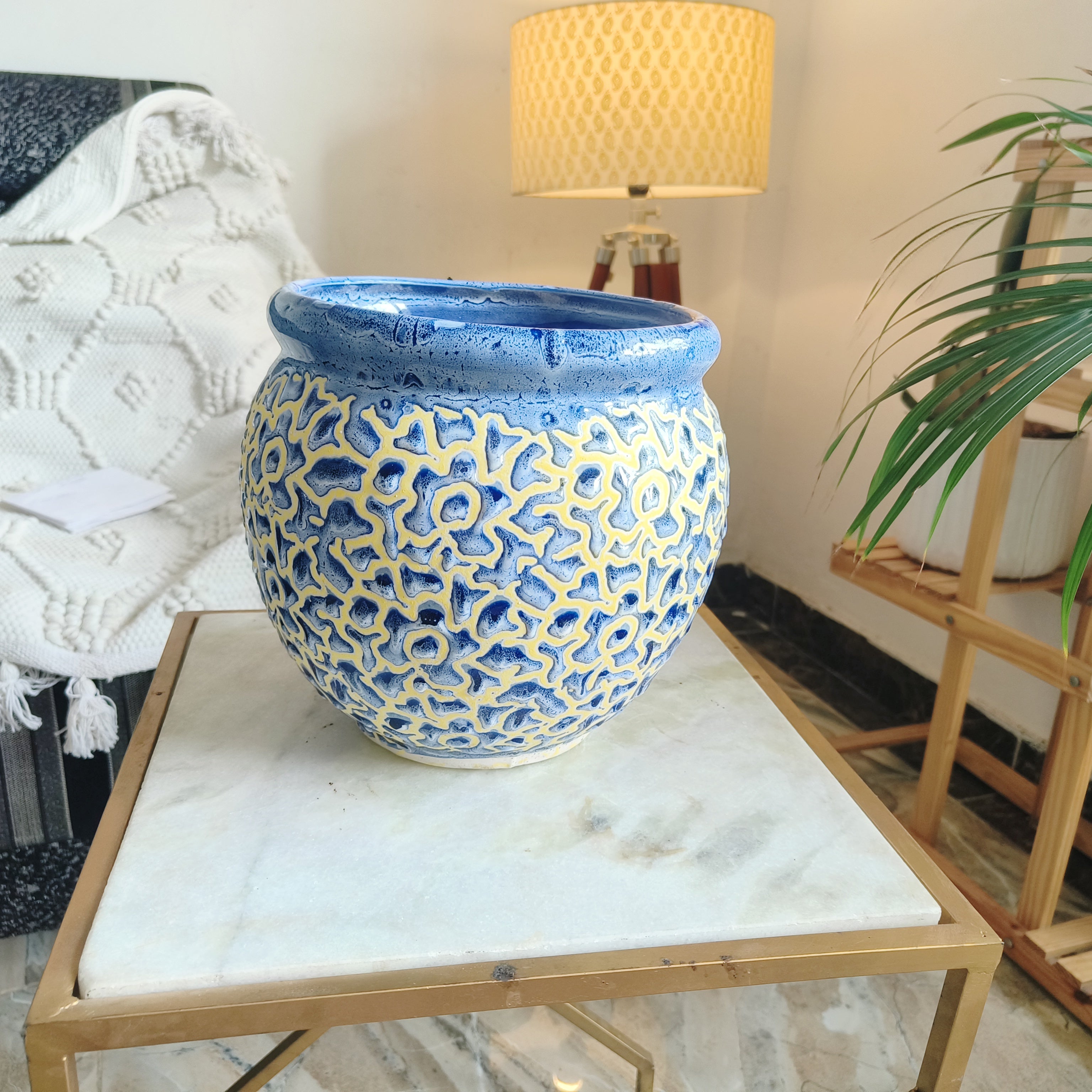 Drop Texture  Handmade  Combo Ceramic planters pot Size- 20 cm and 15 cm Colour-Grey