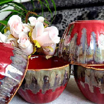 Niyara Stoneware Handmade Ceramic Stylish Premium Bowls Serving Bowls Microwave Dishwasher Safe -Set of 4 Color -red… B0BLZ9SG63