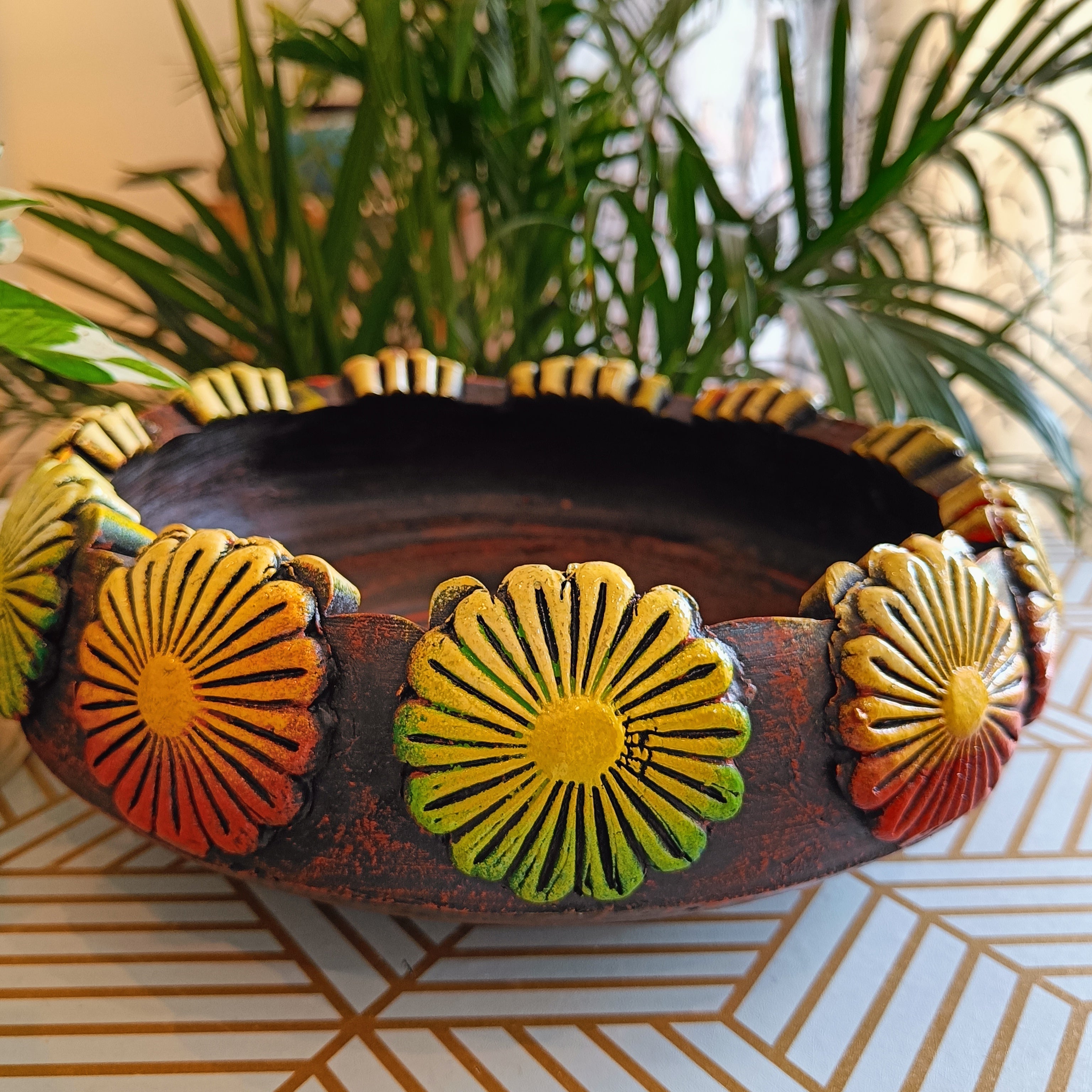 Terracotta Decorative Bowl, Urli, Flower Pot (Multi Color) (Large)