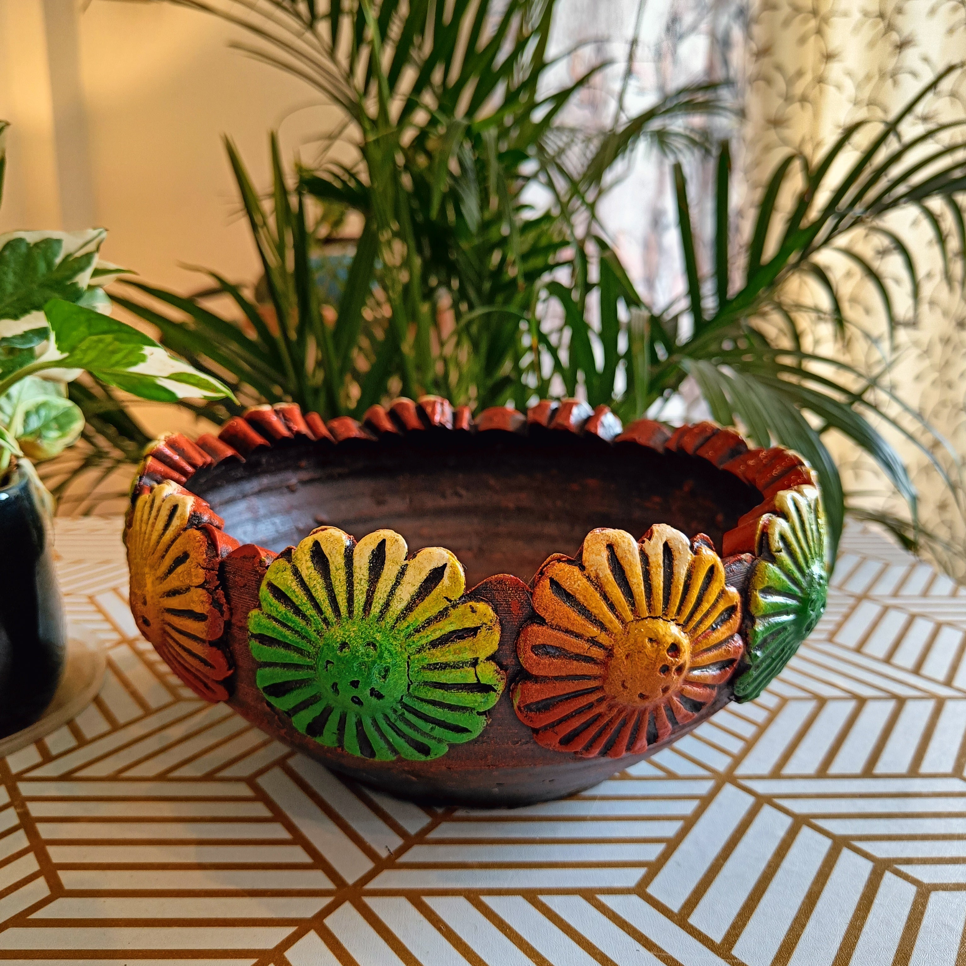 Terracotta Decorative Bowl, Urli, Flower Pot (Multi Color) (Medium)