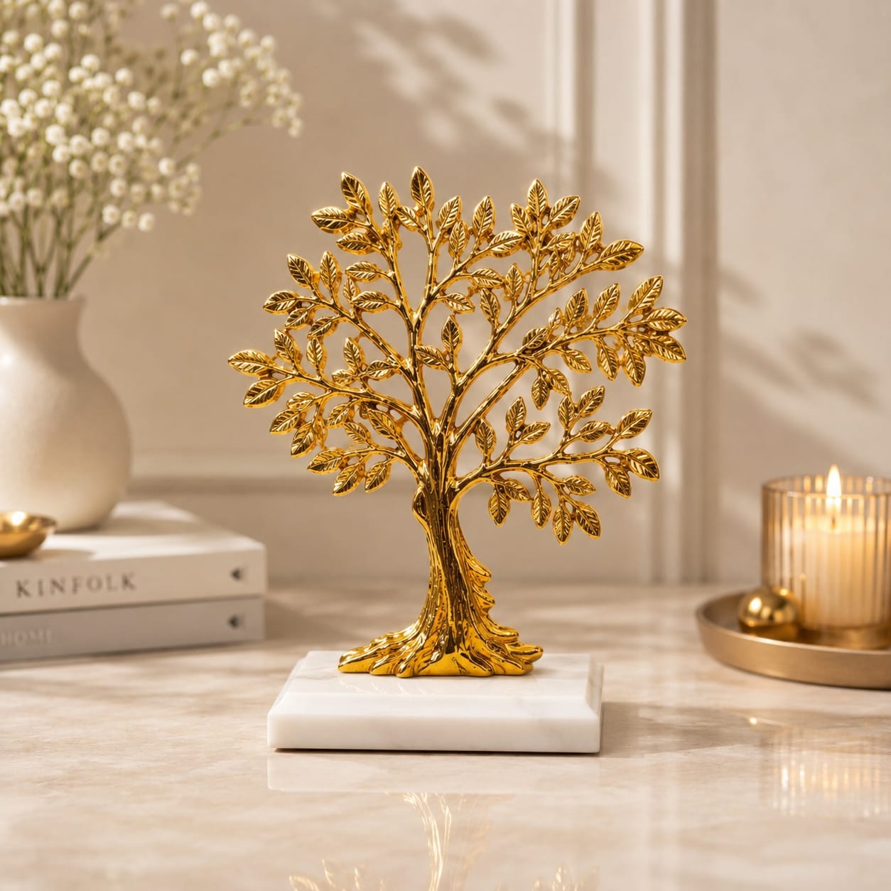 Niyara German Silver Tree of Life Showpiece with Marble Base | Decorative Tabletop Home Decor | Silver Finish Vastu Tree | Living Room, Office & Housewarming Gift