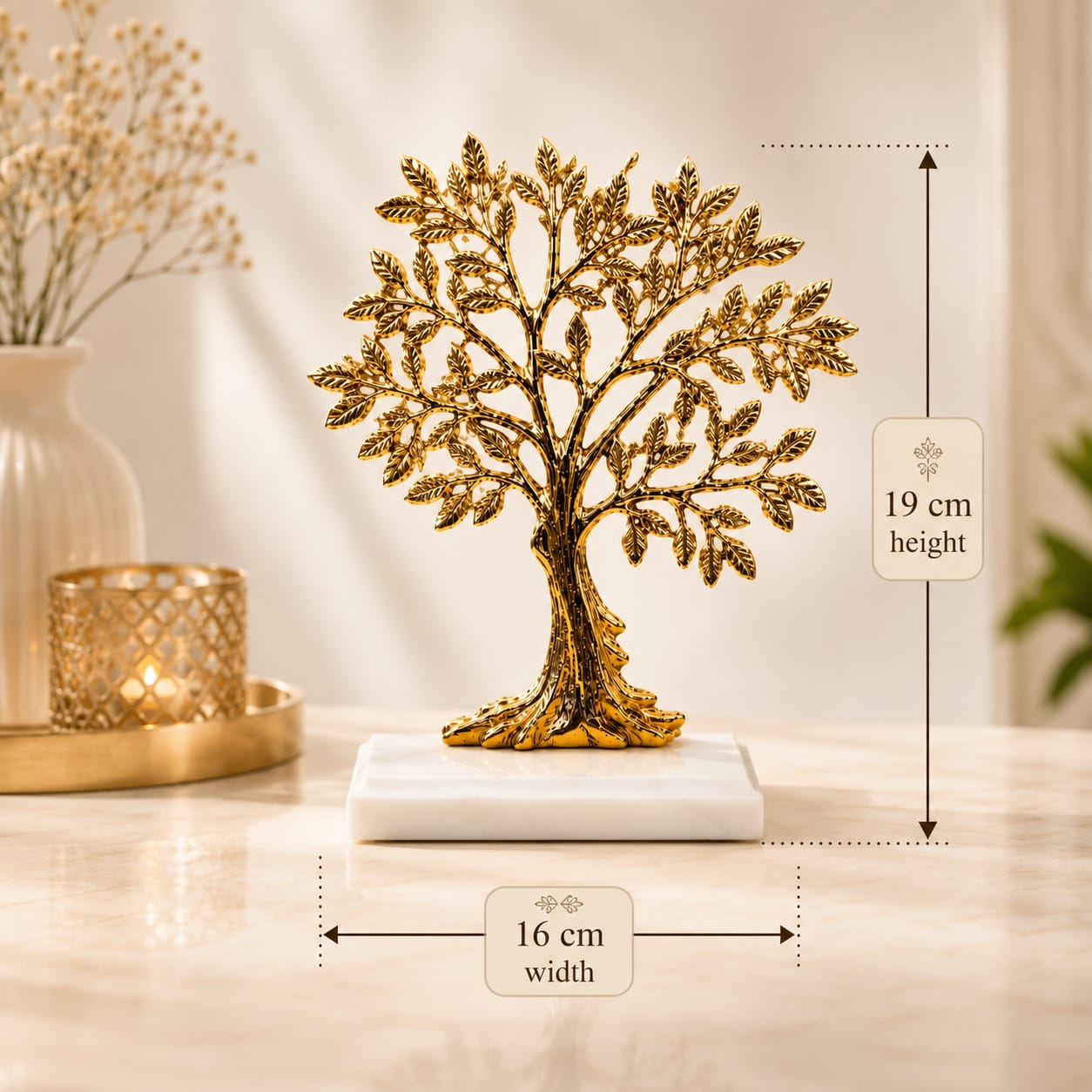 Niyara German Silver Tree of Life Showpiece with Marble Base | Decorative Tabletop Home Decor | Silver Finish Vastu Tree | Living Room, Office & Housewarming Gift